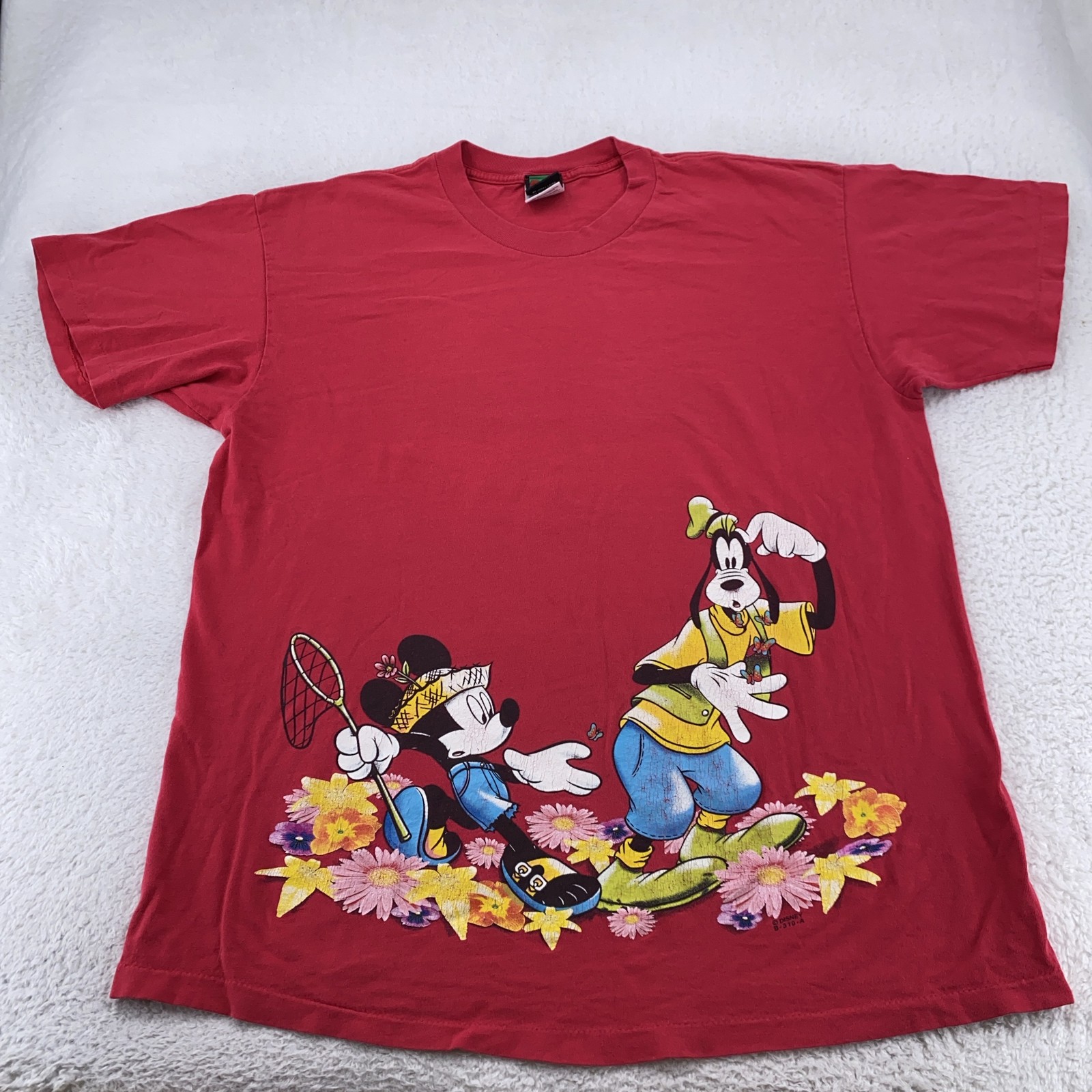 Vintage Disney Goofy Mickey Mouse Butterfly Hunting Shirt Mens L/XL 90s Tee