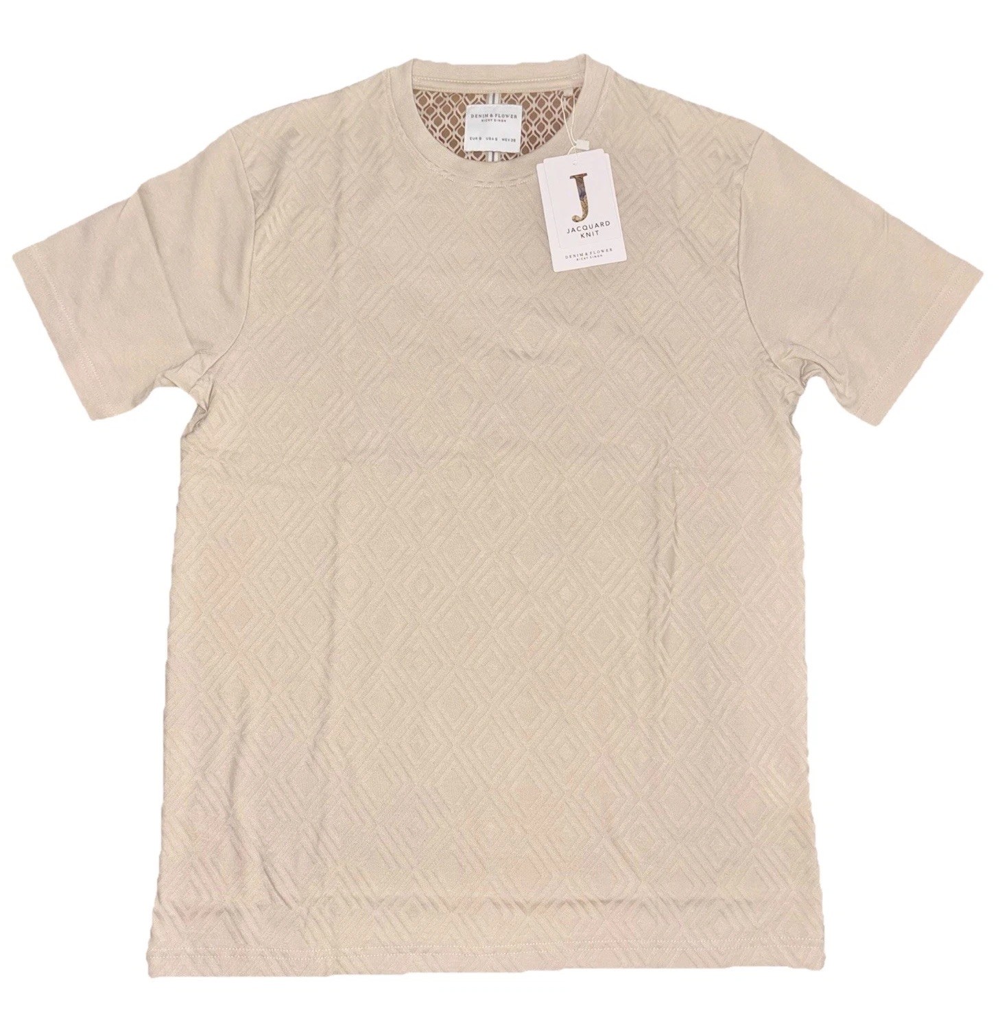 Denim and Flower Geo Textured T-Shirt Beige Size Medium
