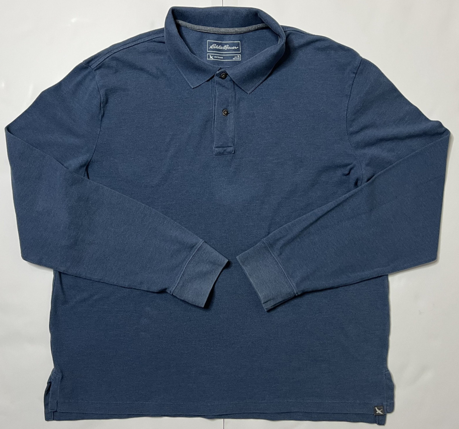 Eddie Bauer Mens XL Henley Long Sleeve Blue Pocket Cotton Shirt Slate Outdoor