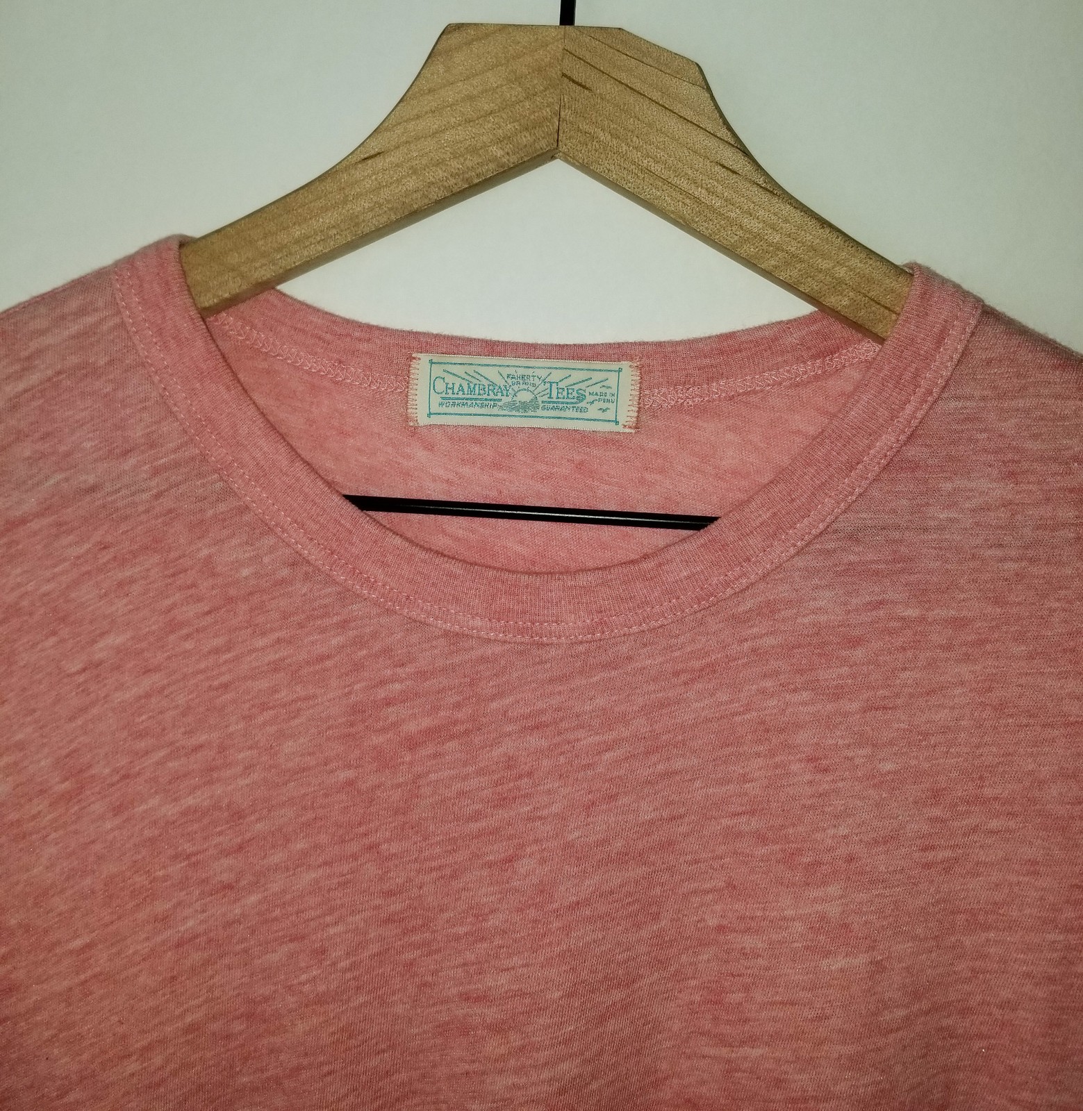 FAHERTY Brand T-Shirt Chambray Tees Heathered Pink Cotton Modal Crewneck NEW Lg