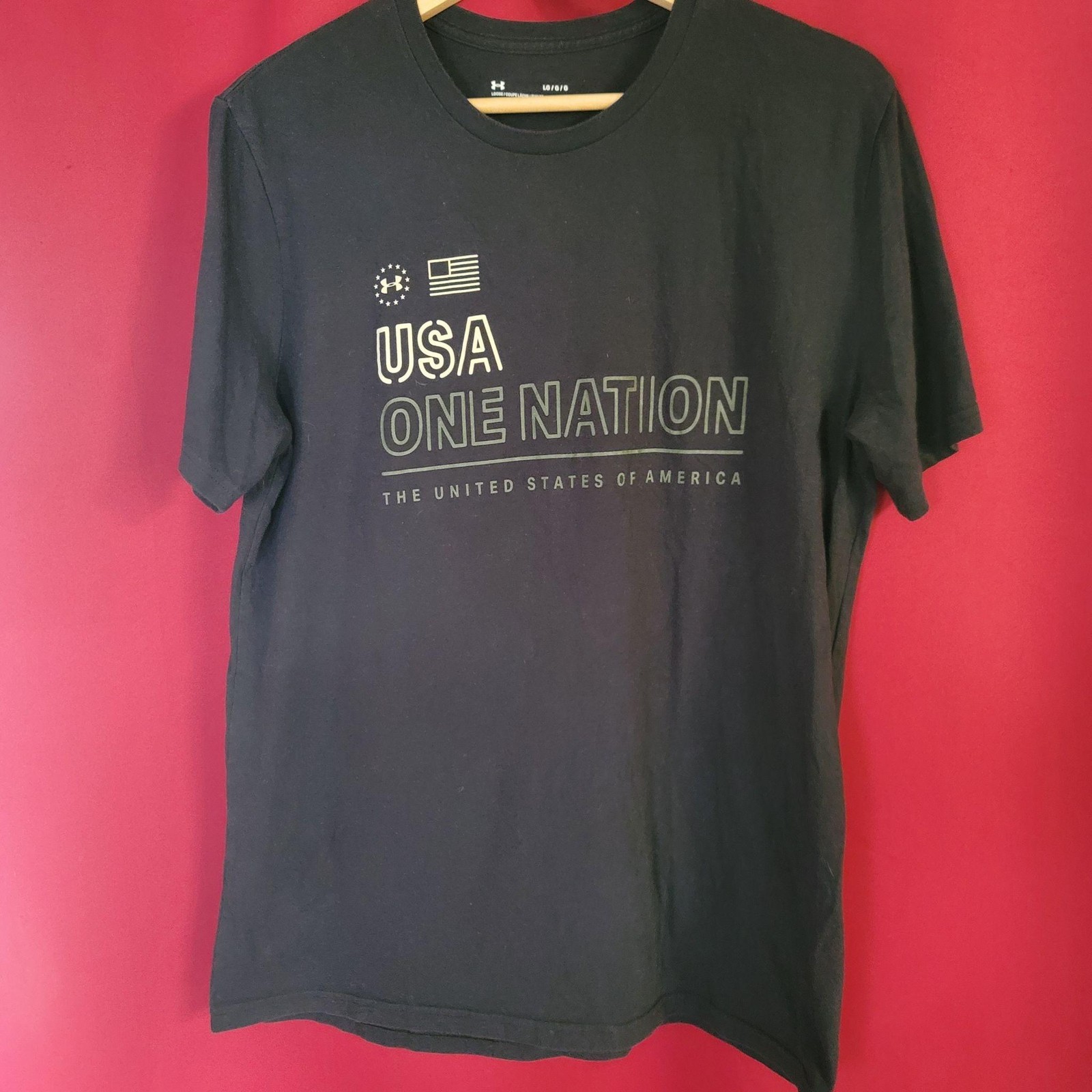 Under Armour Shirt Mens Large Black USA One Nation Flag Graphic Tee Patriotic
