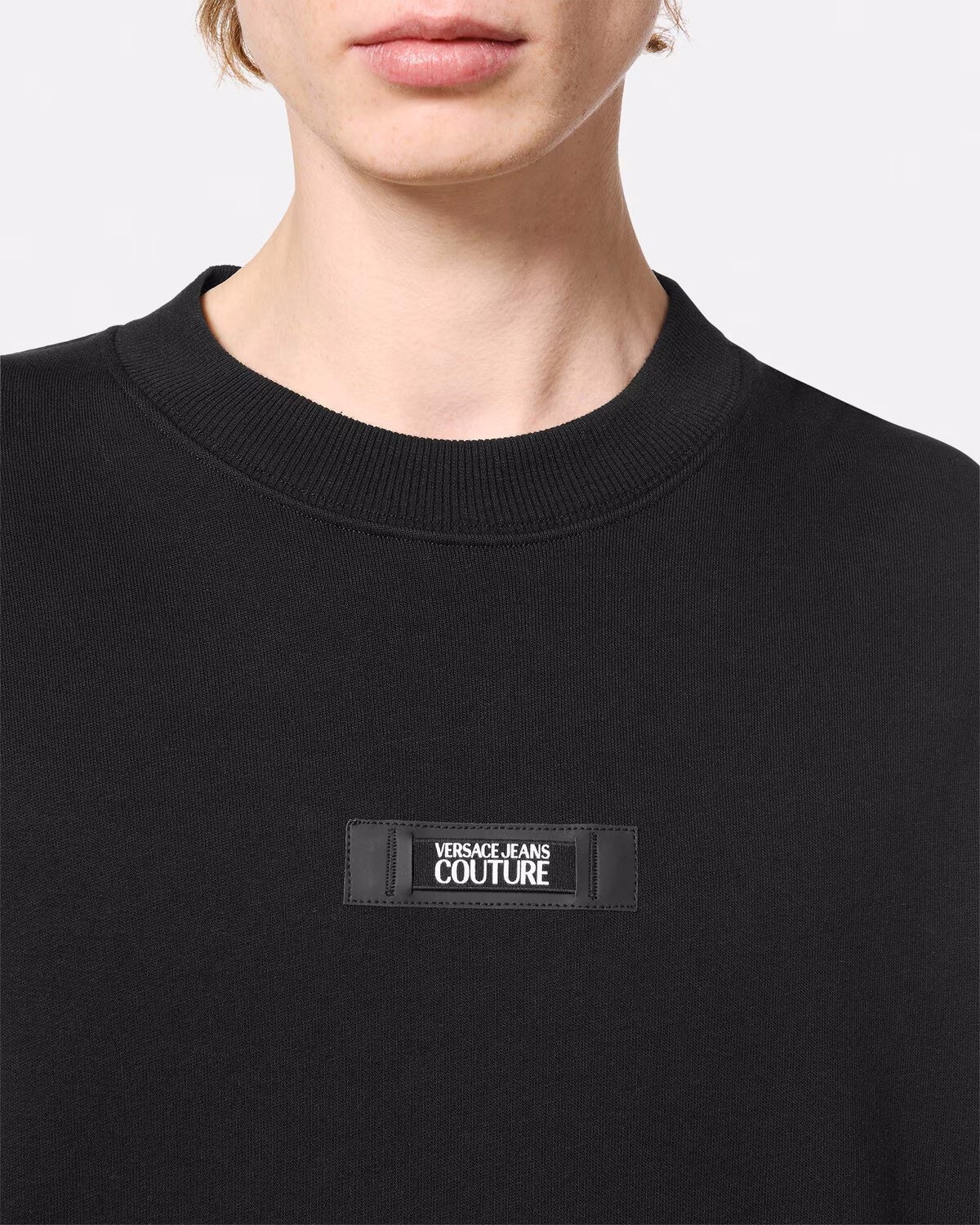 Versace Jeans Couture Black Cotton Mens Minimalist Logo Sweatshirt