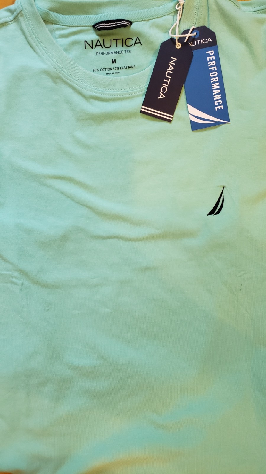 Nautica T-Shirt Performance Short Sleeve Crew Neck Aqua Sky Medium 27″ x 20″