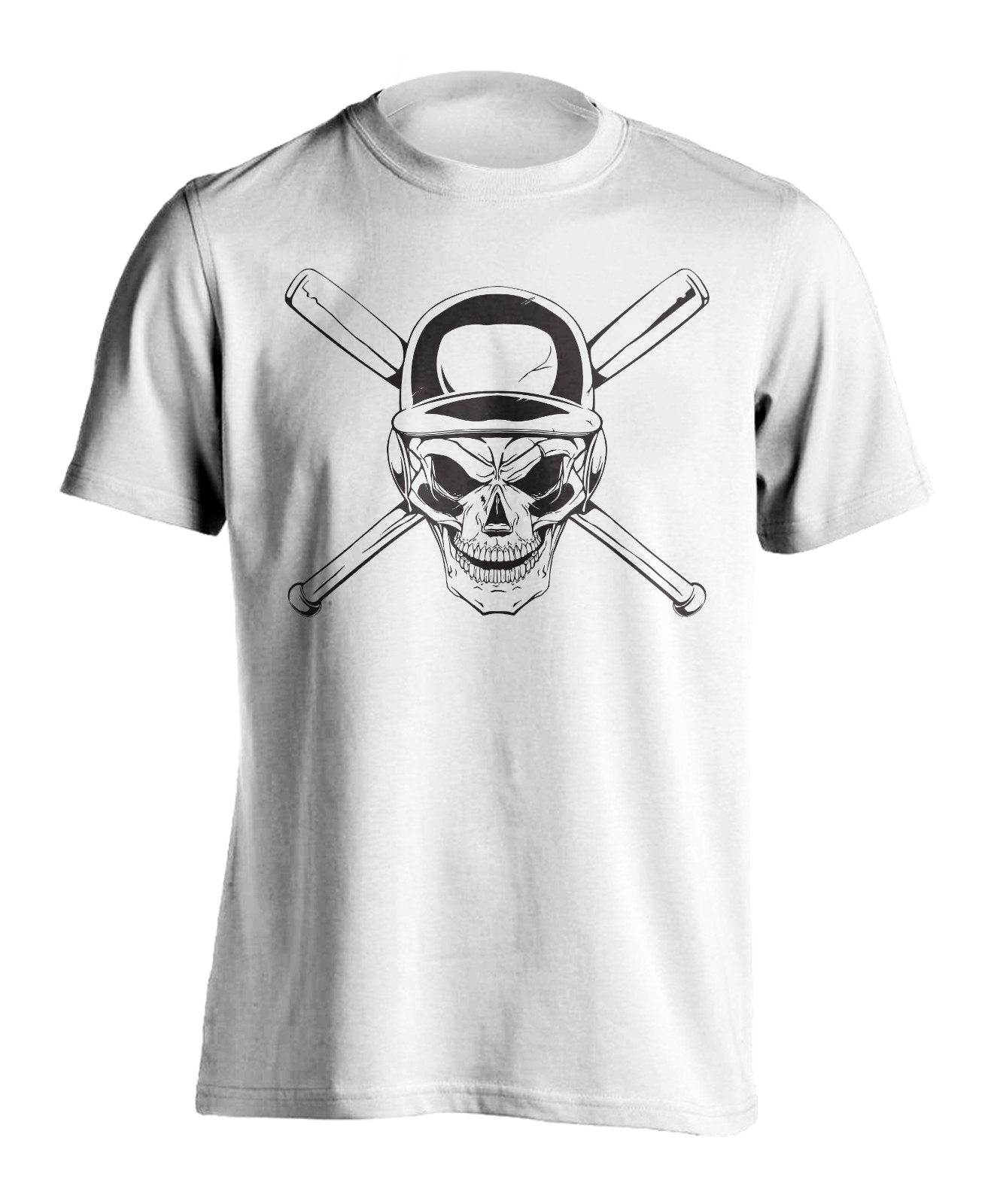 New Men’s Baseball Bat Skull T-Shirt Athletic Sports Fan Workout Gym Tee Shirt