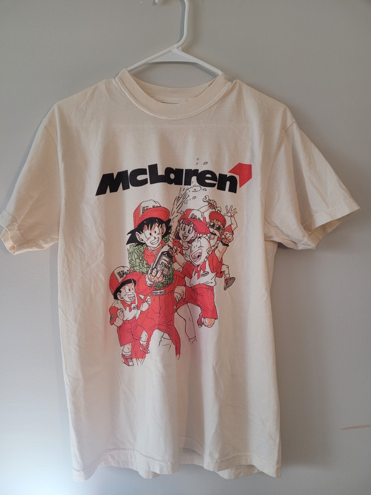 Dragon Ball Z Goku x Mcalren T Shirt Heavyweight Cream Color Size Medium NEW