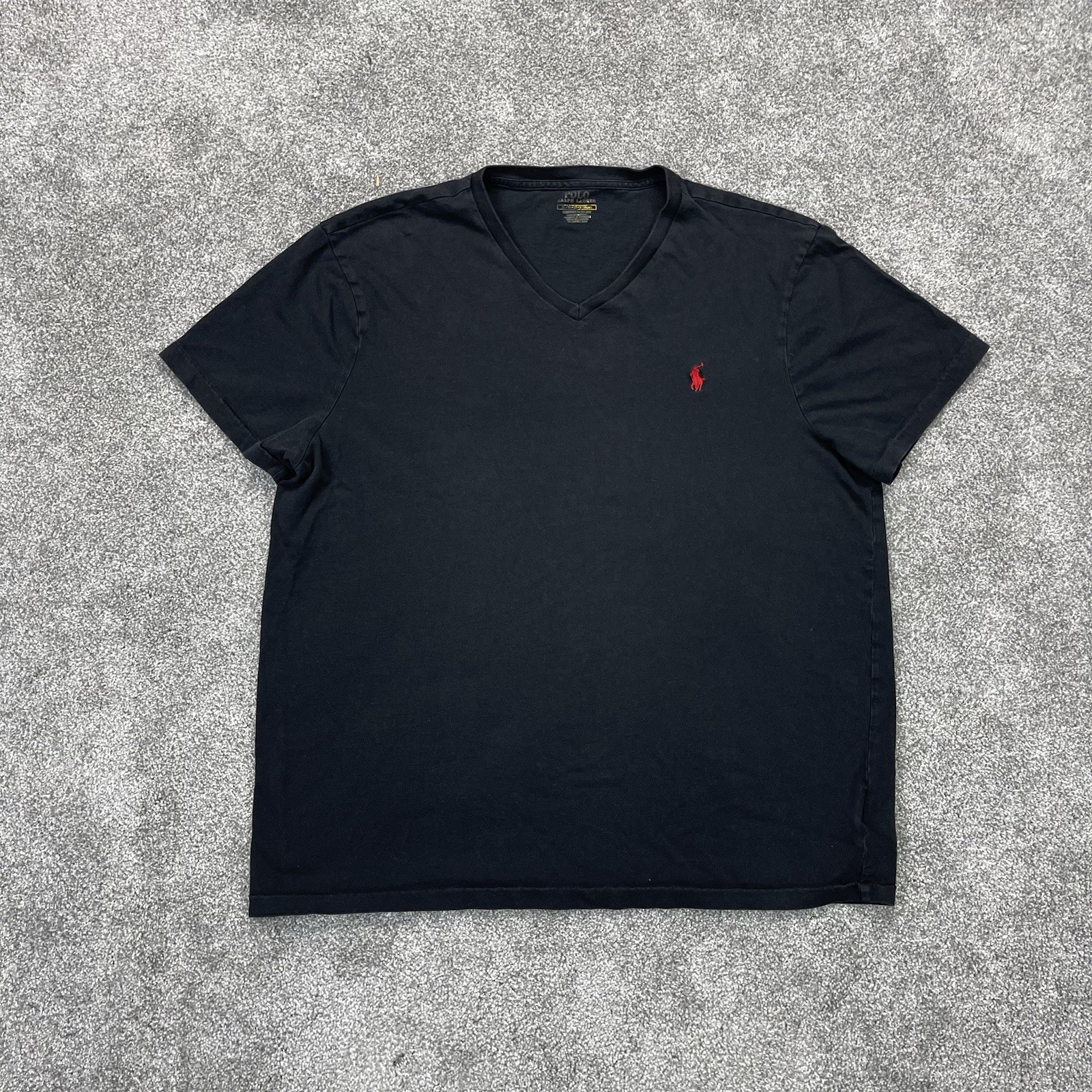 Polo Ralph Lauren V Neck T Shirt Mens XL Slim Fit Cotton Black W/ Red Pony Logo