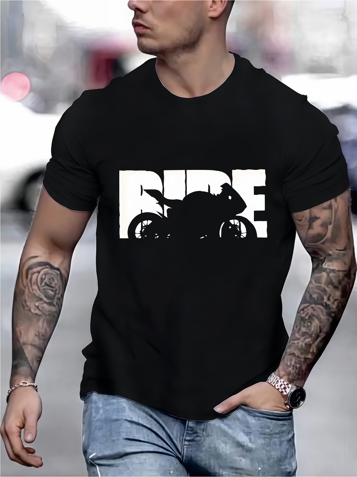 Vintage Ride Motorcycle Graphic T-Shirt Men’s Biker Street Style Tee