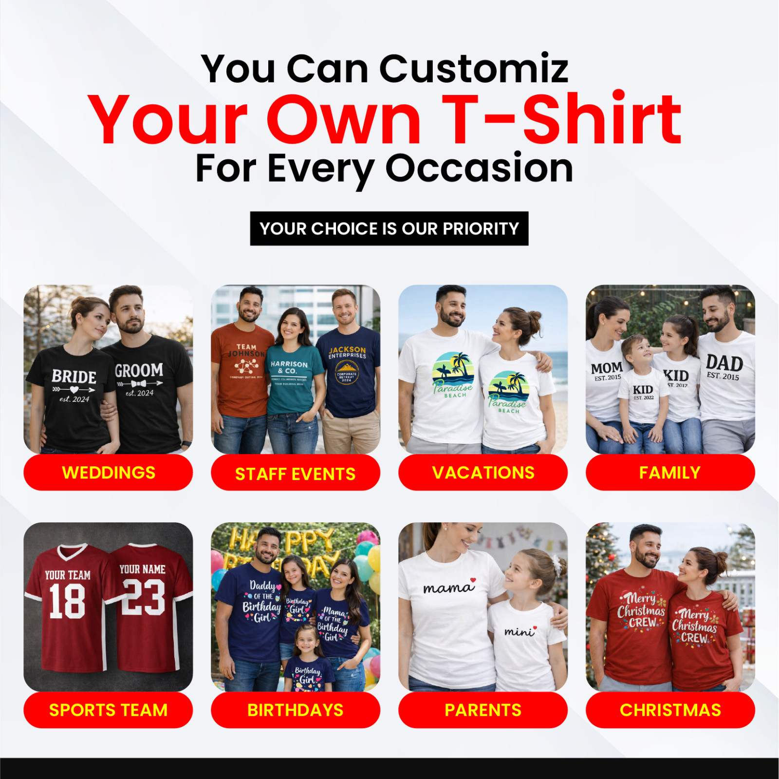 Customize-It Tee Unisex Personalized T-Shirts Add Your Own Logo, Photo, or Text