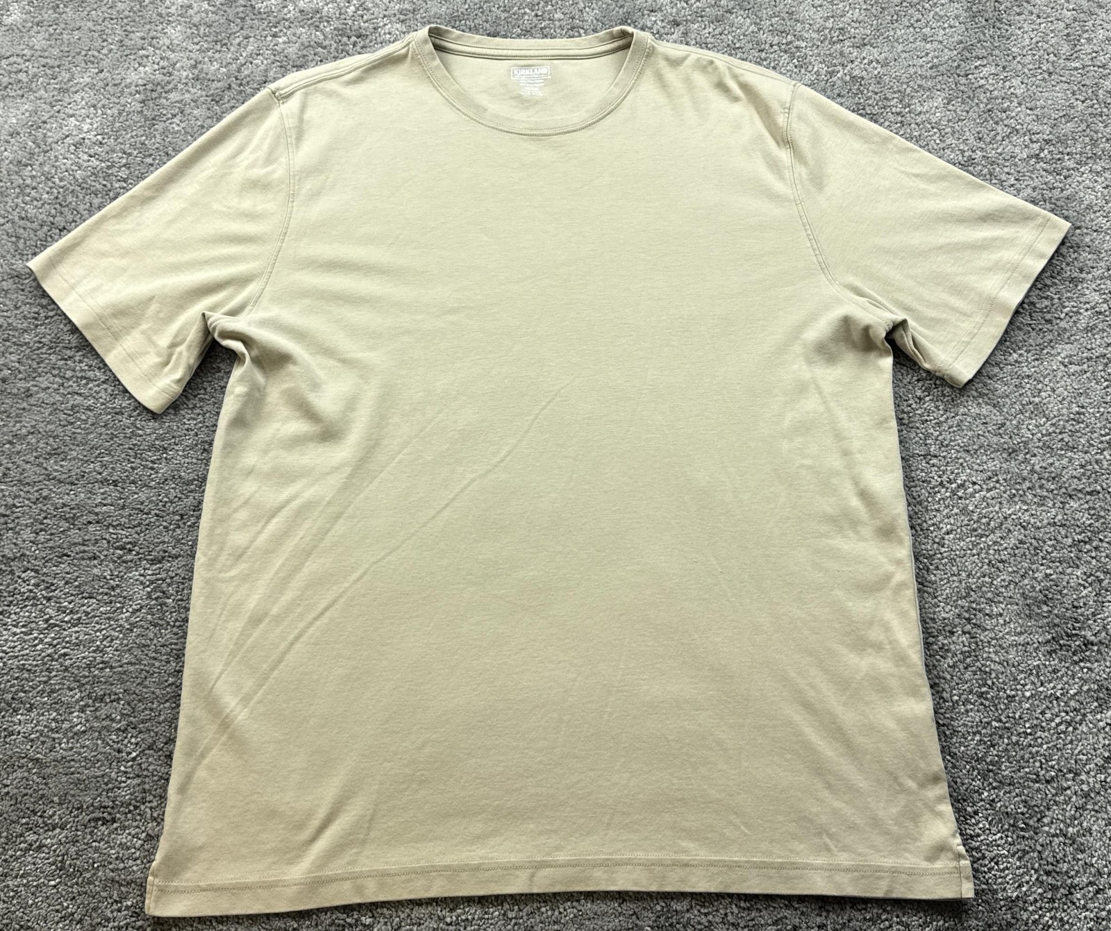 Kirkland Signature Shirt Mens 2XL Beige Pima Cotton Crew Neck Tagless Basic