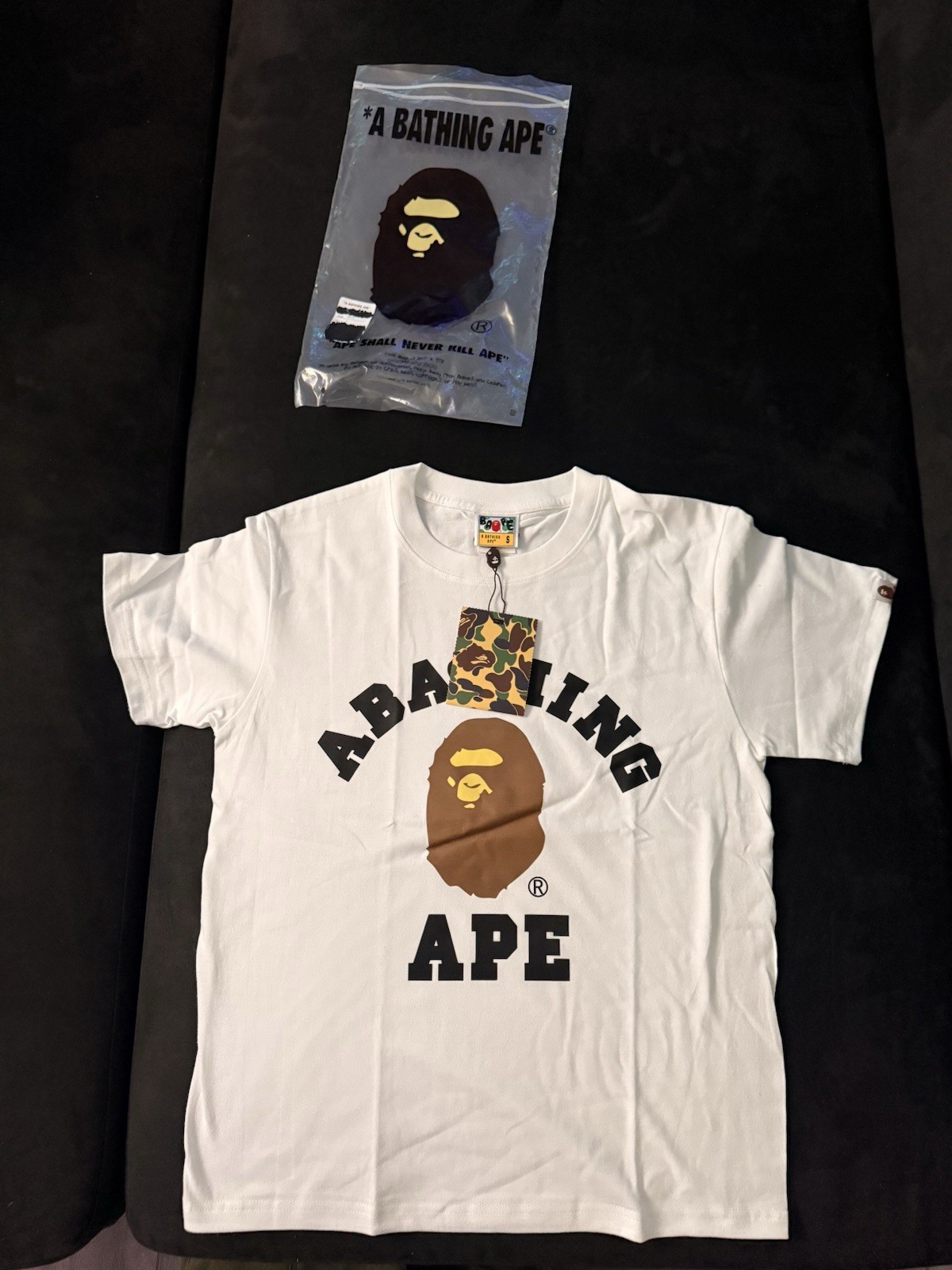 BAPE A Bathing Ape College Ape Head Tee White Brown Men’s Size S New Tags