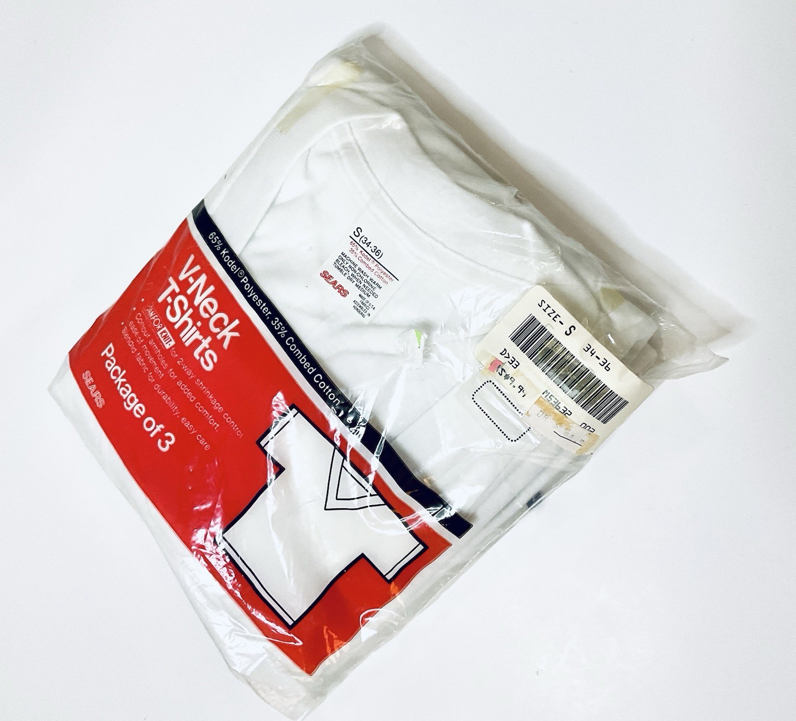 VINTAGE SEARS V-NECK T-SHIRTS WITH SANFOR-KNIT SIZE SMALL 34-36 WHITE 3-PACK NOS