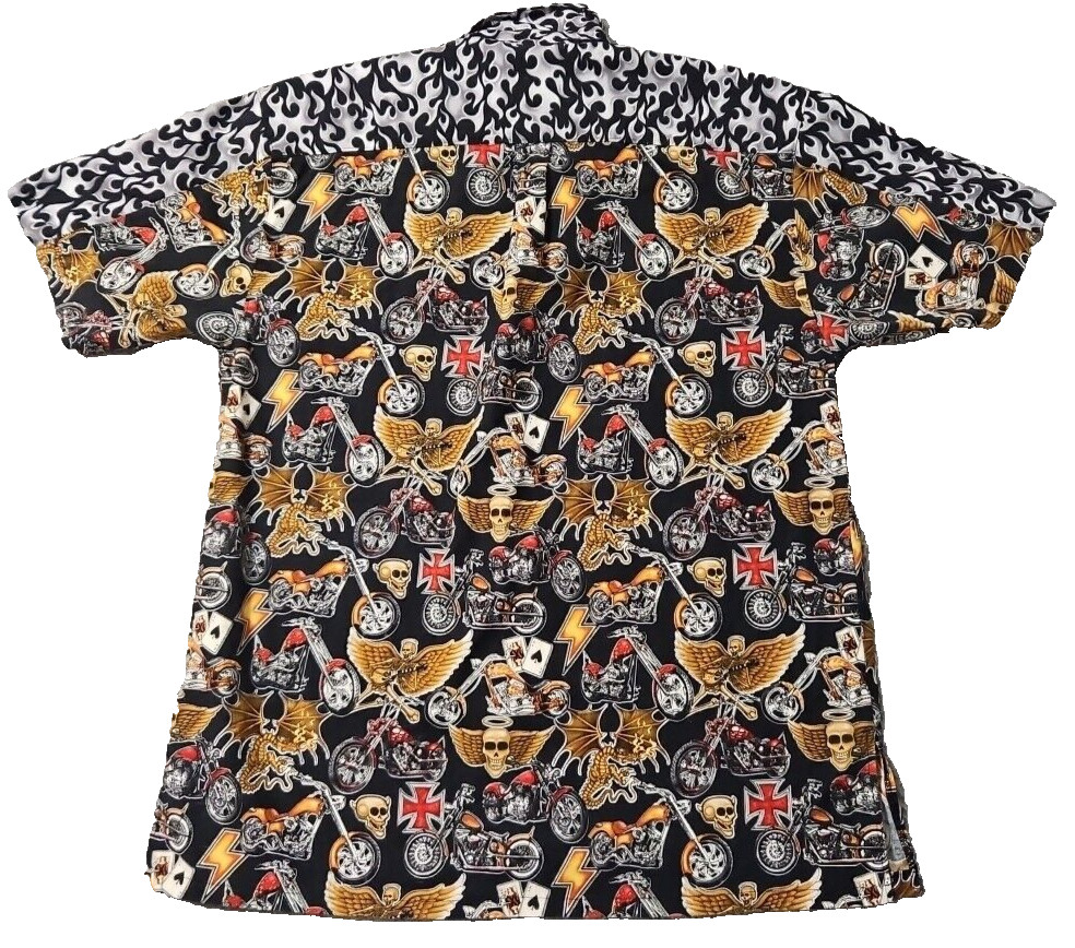 Max Boxxer Skulls Motorcycle Flames Cards Print Shirt Men’s Size Large Shirt