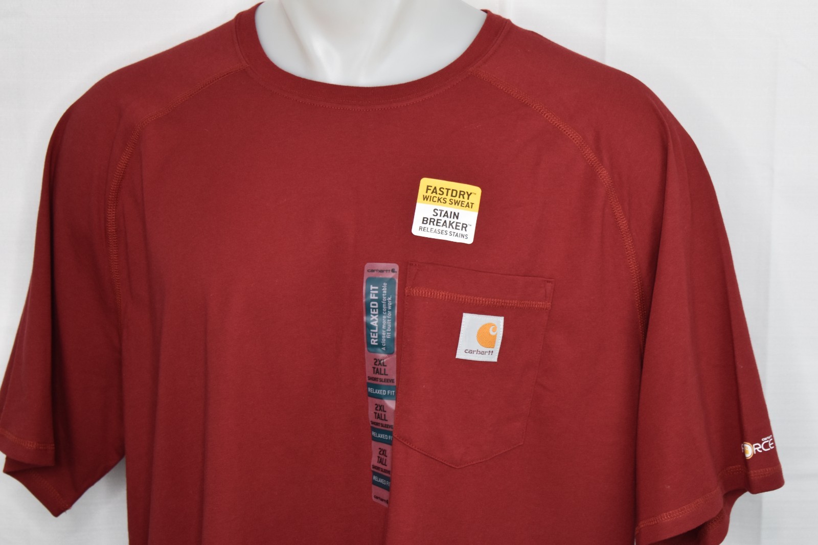 NWT CARHARTT FORCE 2XLT Men’s Relaxed Fit Short Sleeve Pocket Tee Red