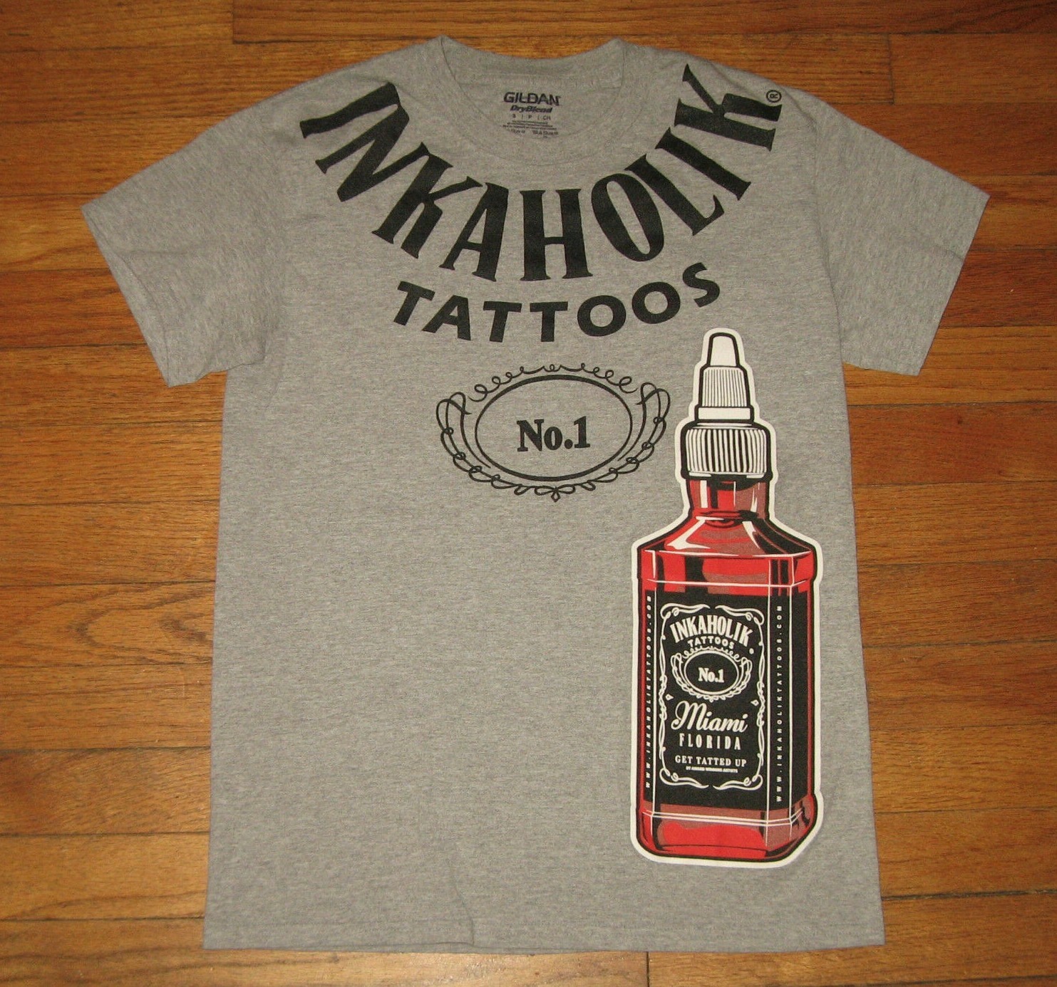New, INKAHOLIC TATTOO Miami No. 1 “Get Tatted Up” T-Shirt, Men’s Size SMALL Gray