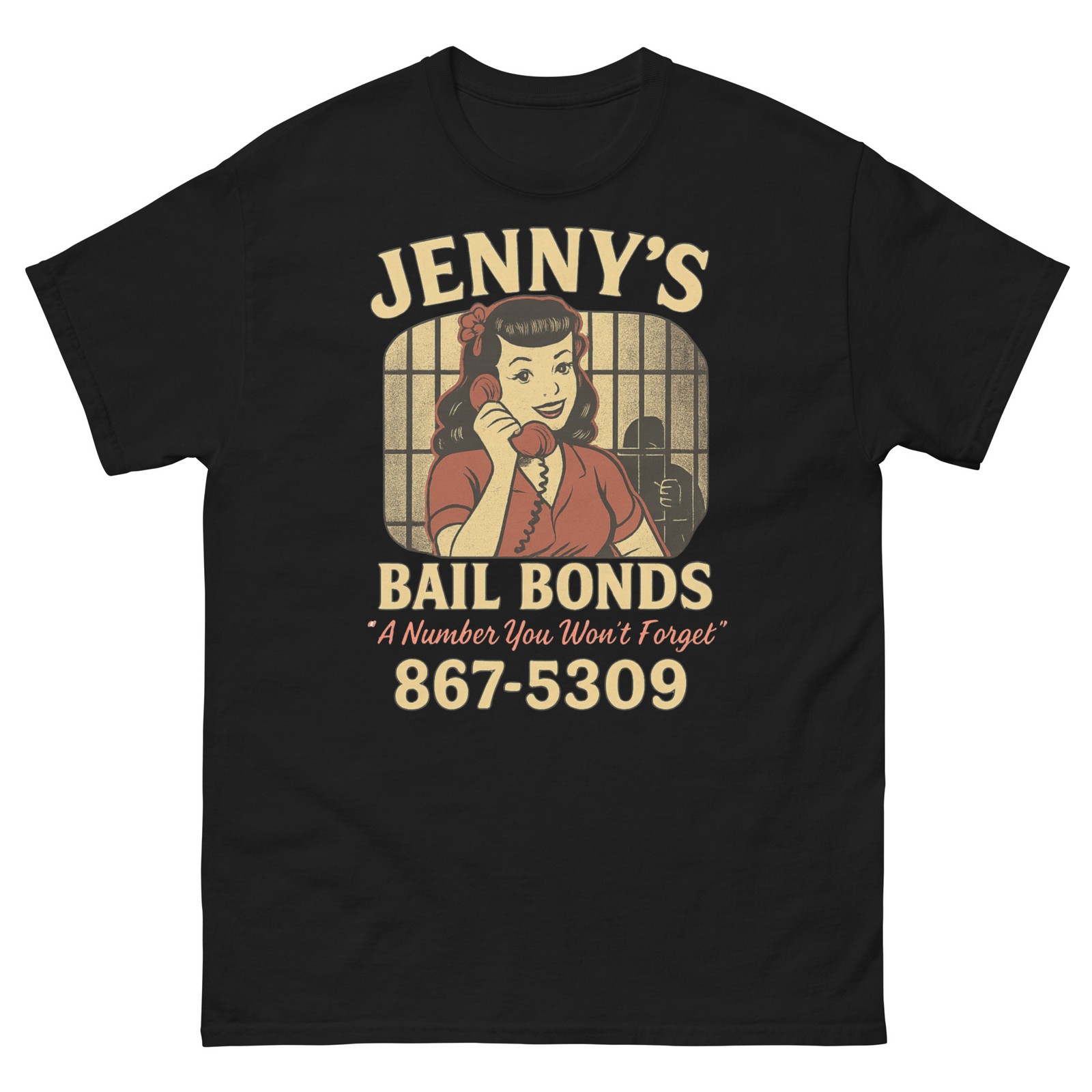 Jenny’s Bail Bonds 867-5309 Vintage Graphic Tee 5xl, 4xl, 3xl, 2xl, XL, L, M, S