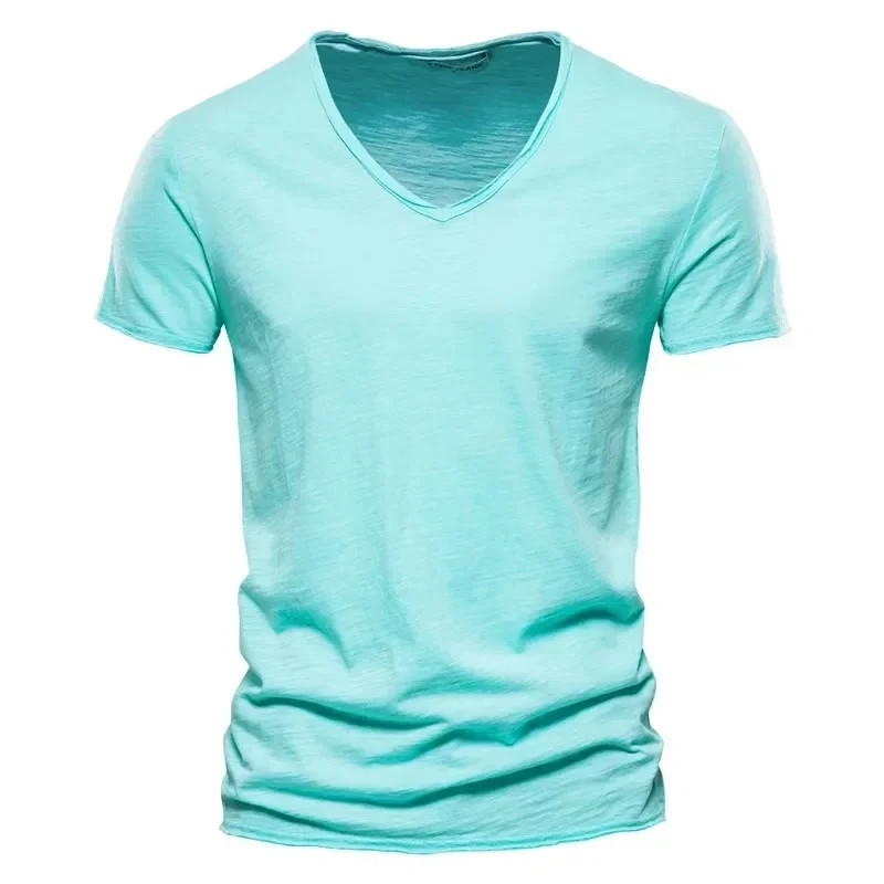 Men’s 100% Cotton V-Neck Short Sleeve T-Shirt Thin Casual Tee S-5XL