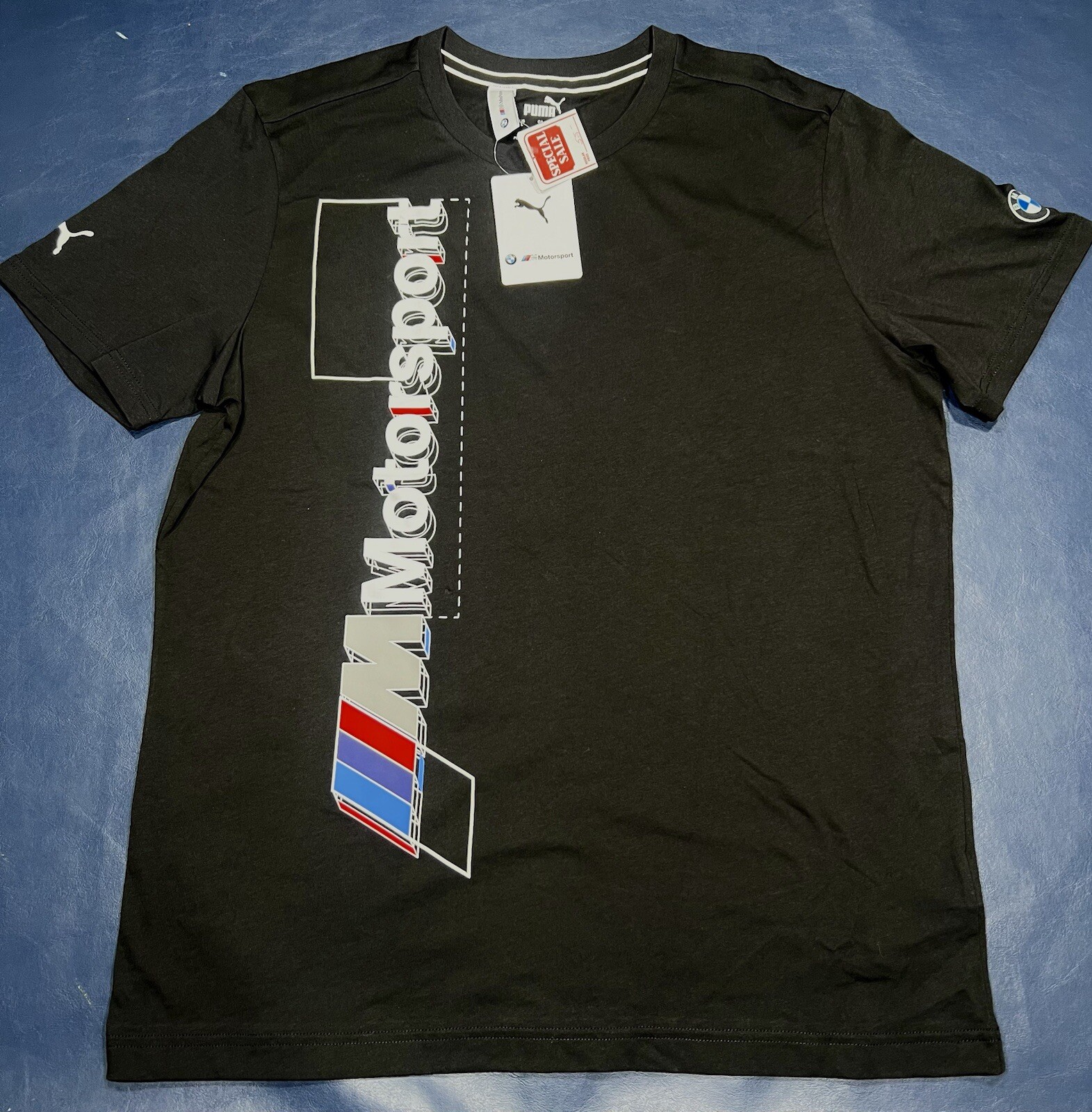 PUMA BMW MOTORSPORT MMS ESSENTIAL VERTICAL & BACK LOGO SHIRT MEN’S SIZE XL, NWT!