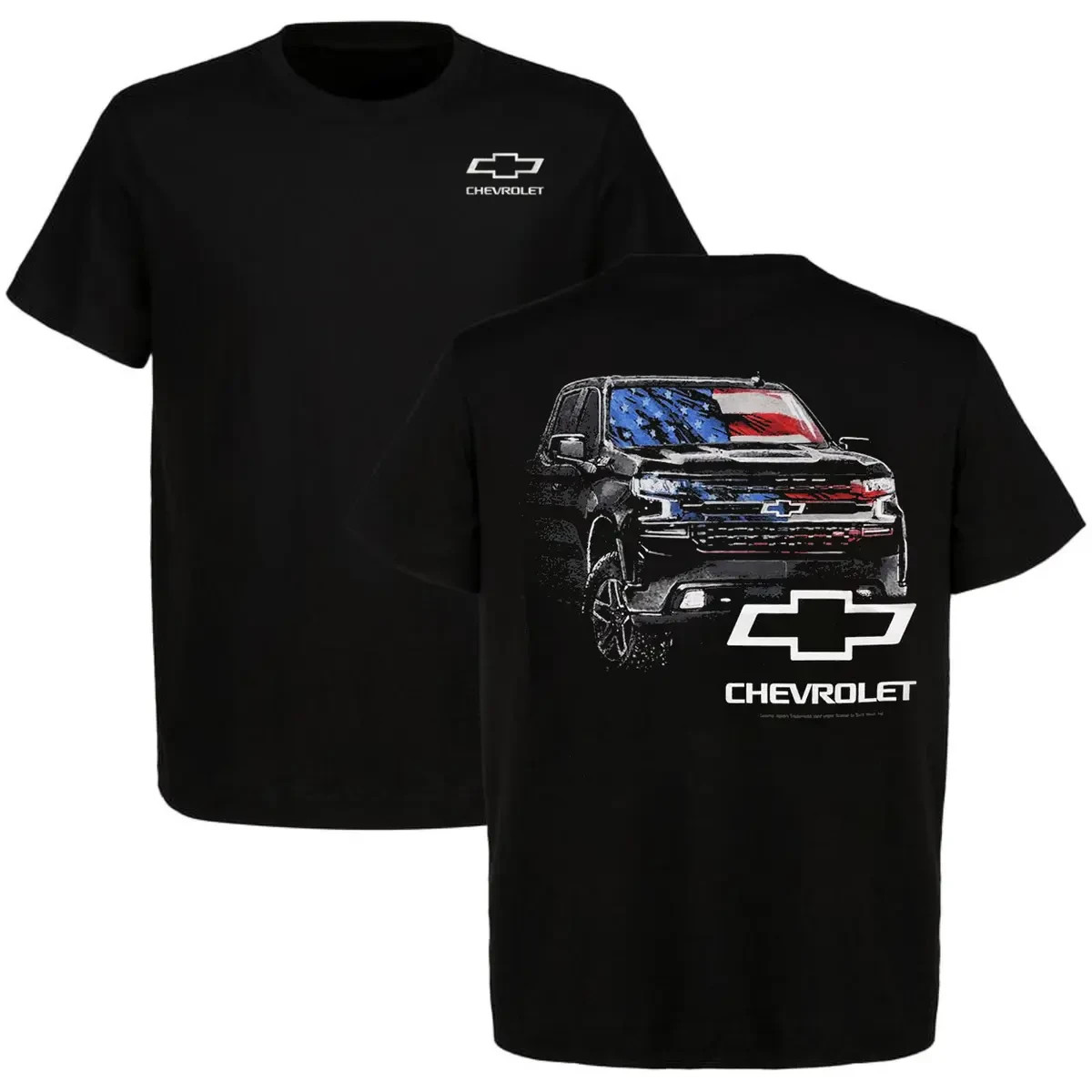 Chevy Silverado Patriotic Truck Graphic T-Shirt 2 Sided Tee