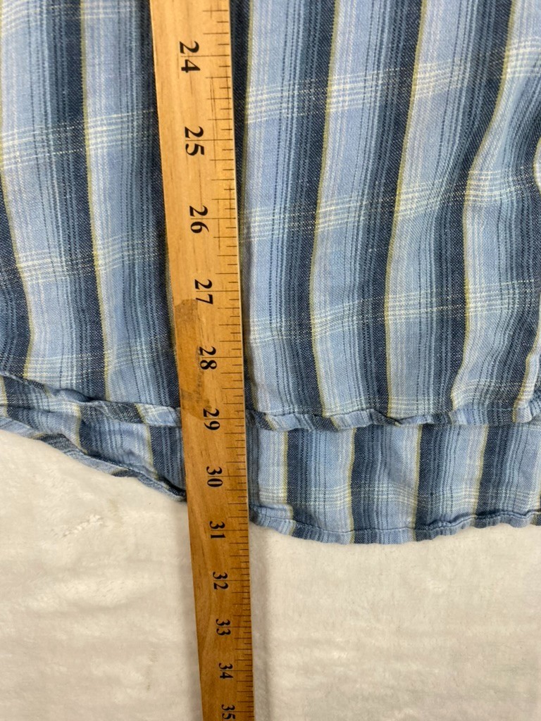 Indigo Palms 100% Irish Linen Shirt Men Sz XL Blue Plaid Short Sleeve Resort