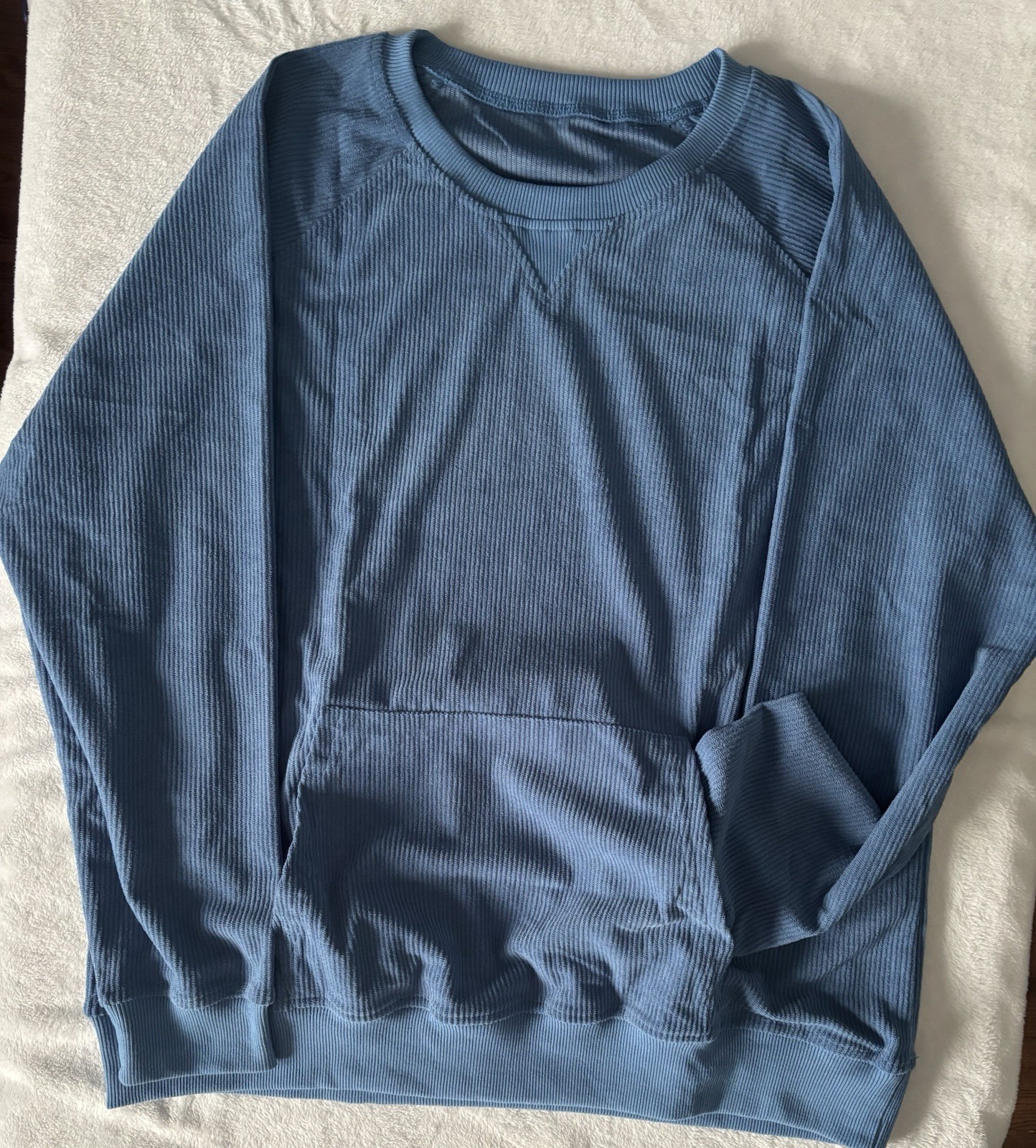 Mens Unbranded Blue Ribbed Long Sleeve Henley Shirt W/Kangaroo Pocket Size Small