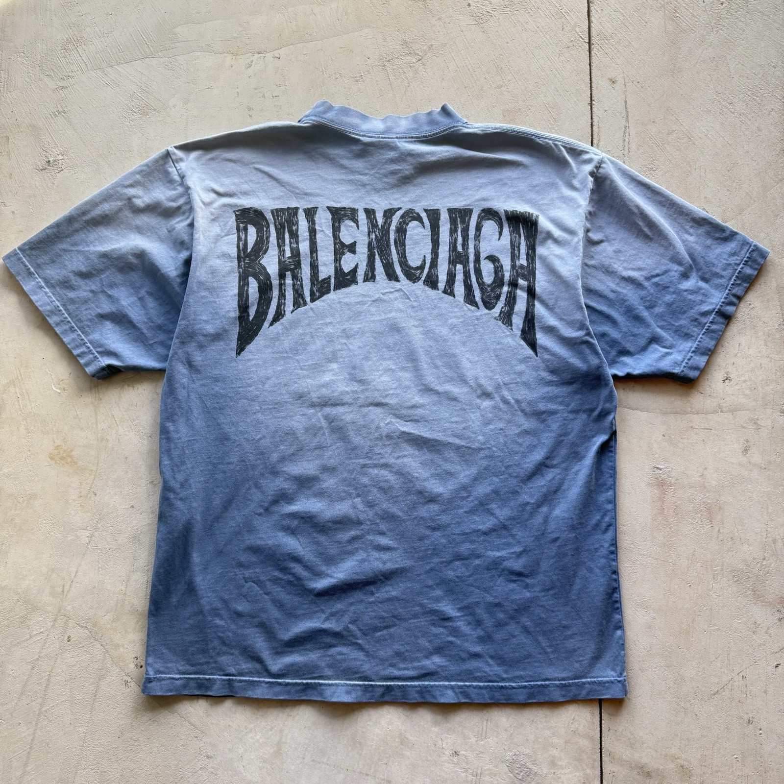 Balenciaga Hand Drawn Logo T-shirt Faded Blue Medium Oversized
