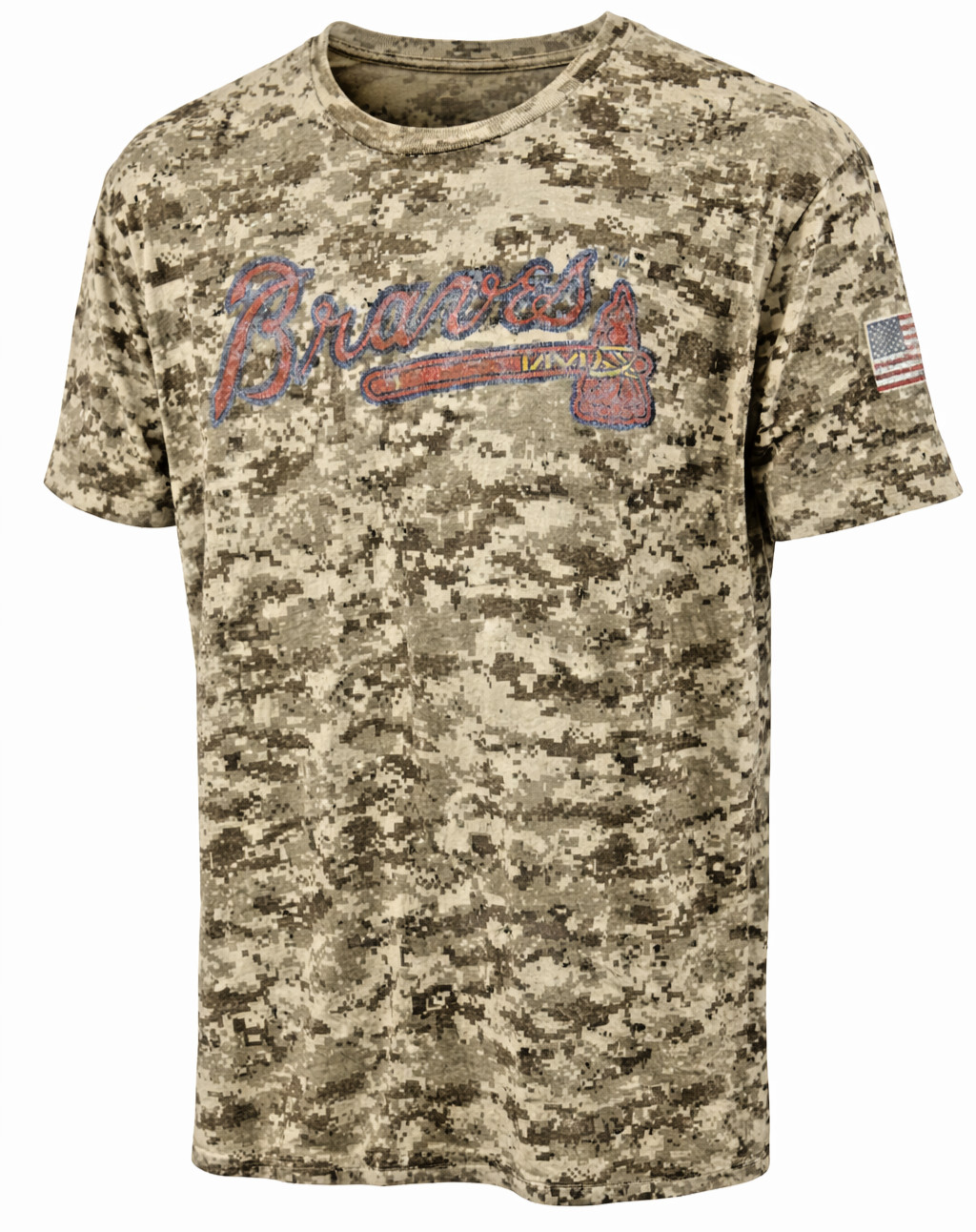 Atlanta Braves Digital Camo T‑Shirt Large Code 5 Flag Sleeve Distressed Military