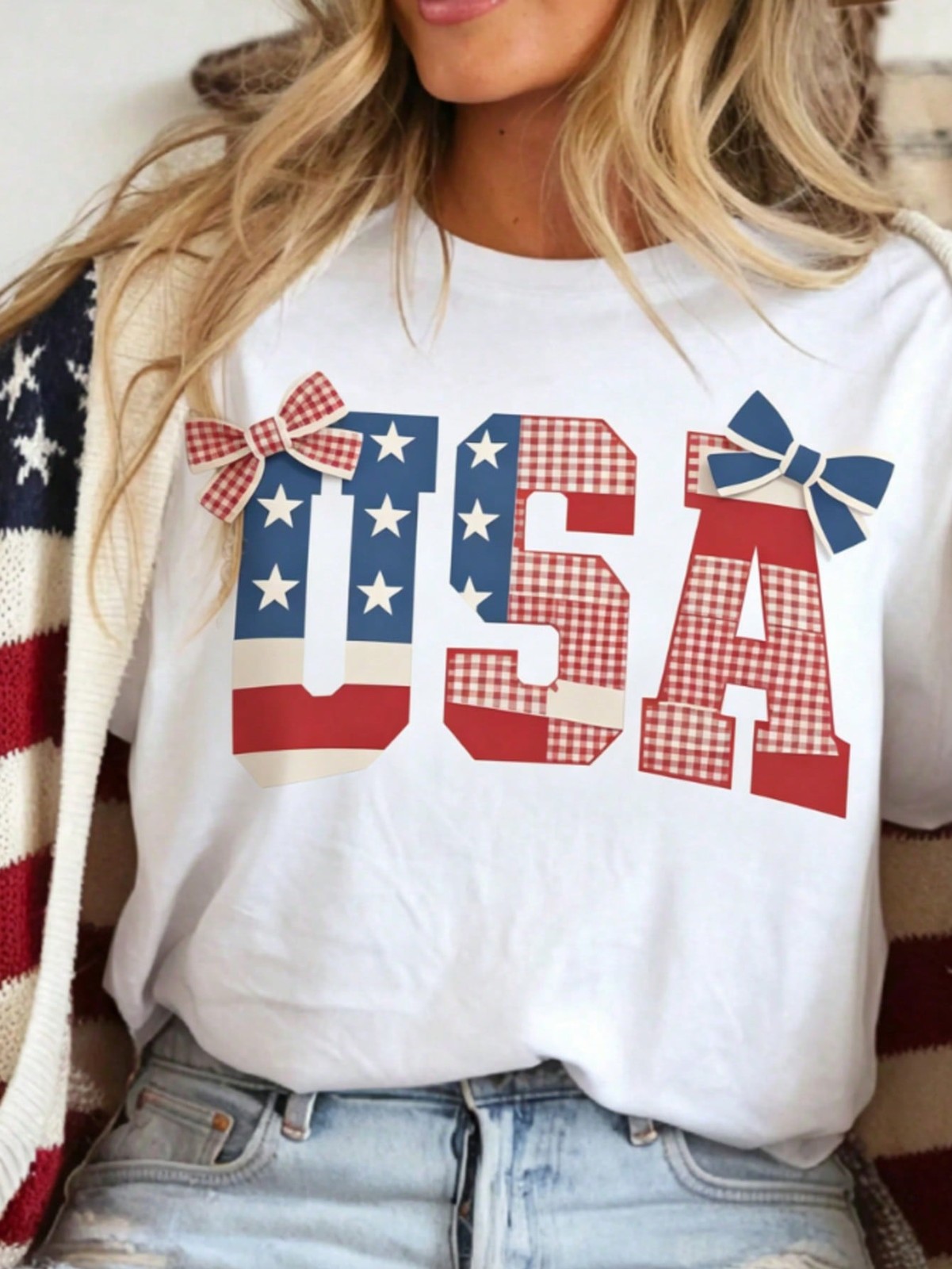 USA Tee Retro Country Quilt Print USA Graphic tshirt Patchwork Graphic