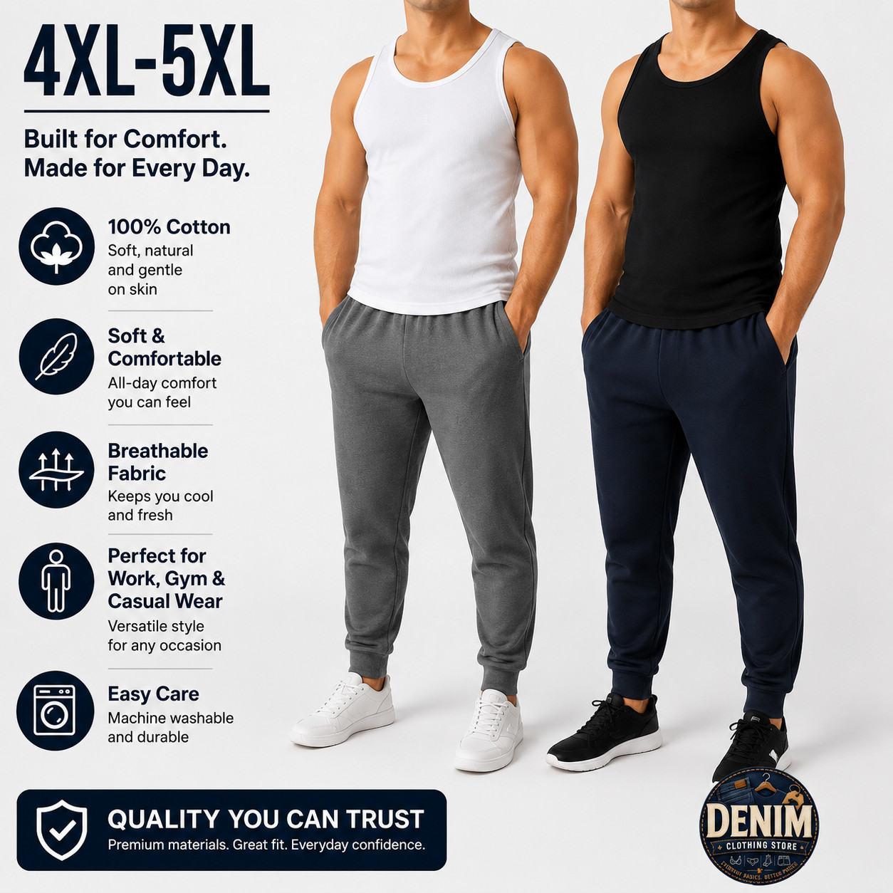 4XL-5XL Men’s A-Shirt 6 Pack Lot Tank Top Cotton Wife Beater Ribbed Undershirt