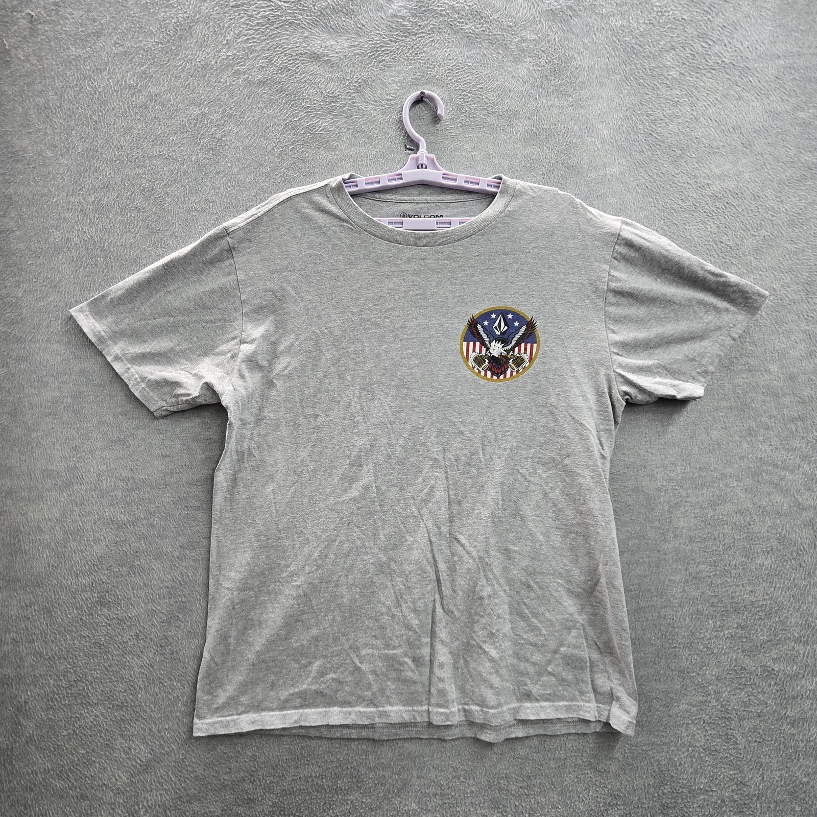 Volcom Men Shirt L/G Gray Feel Free To Party Eagle Beer Logo Short Sleeve
