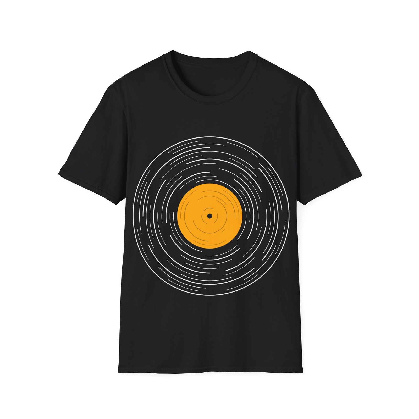 Vinyl Album T-Shirt, Line Art Design, Retro Music Graphic Tee, Regular Fit Top