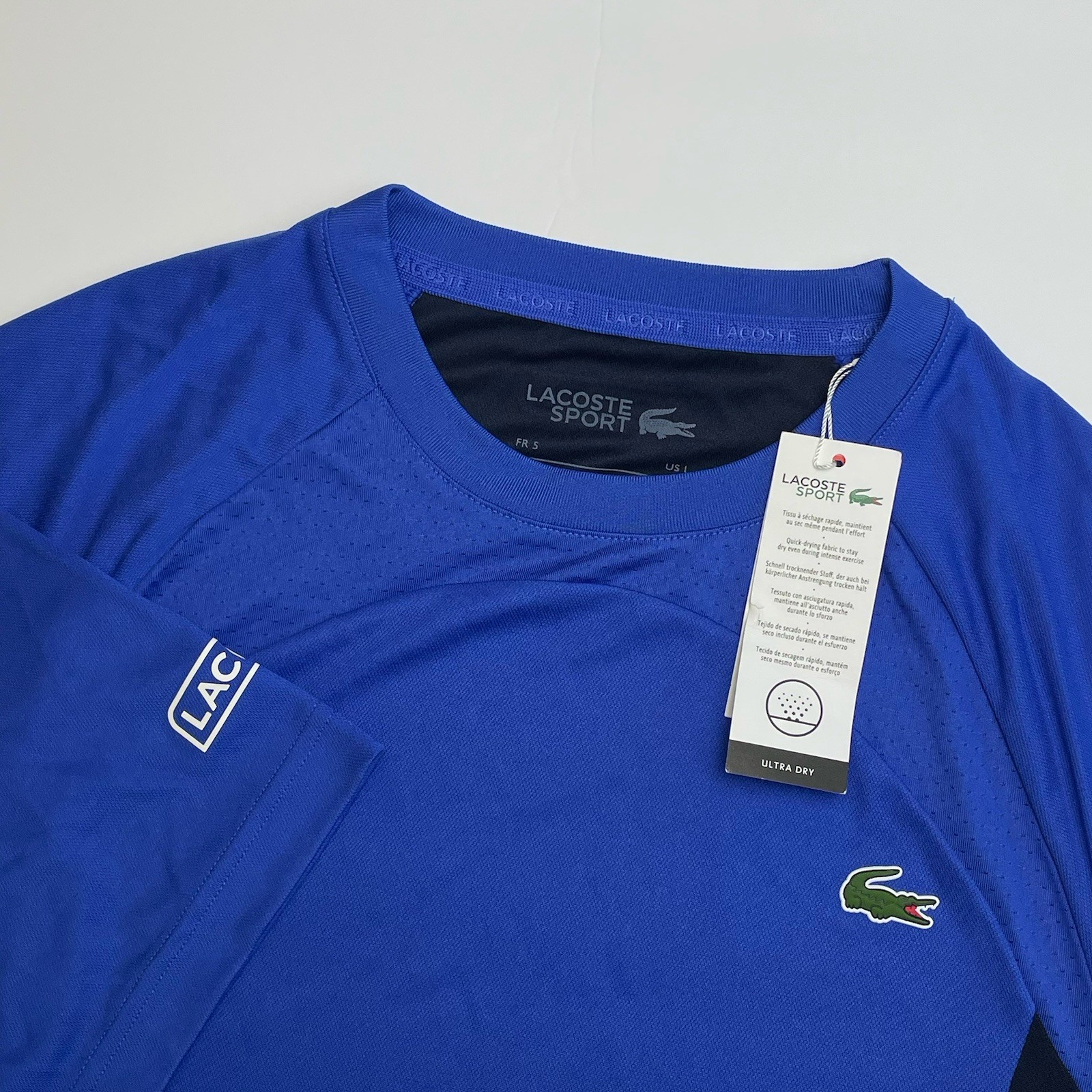 NEW Lacoste Sport T-Shirt Mens Large 5 Blue Ultra Dry Gym Exercise Performance