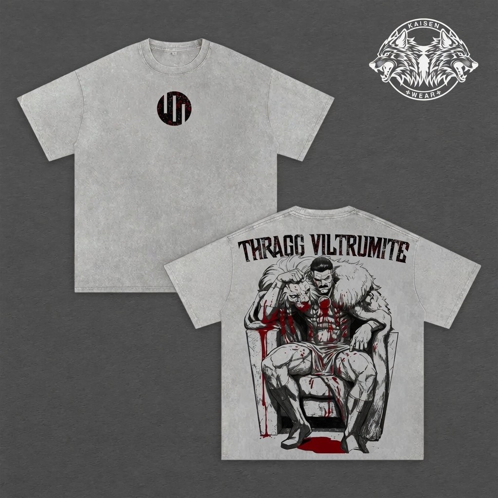 Thragg Viltrumite Graphic Tee, Vintage Acid Wash Oversized T-Shirt, Retro Anime