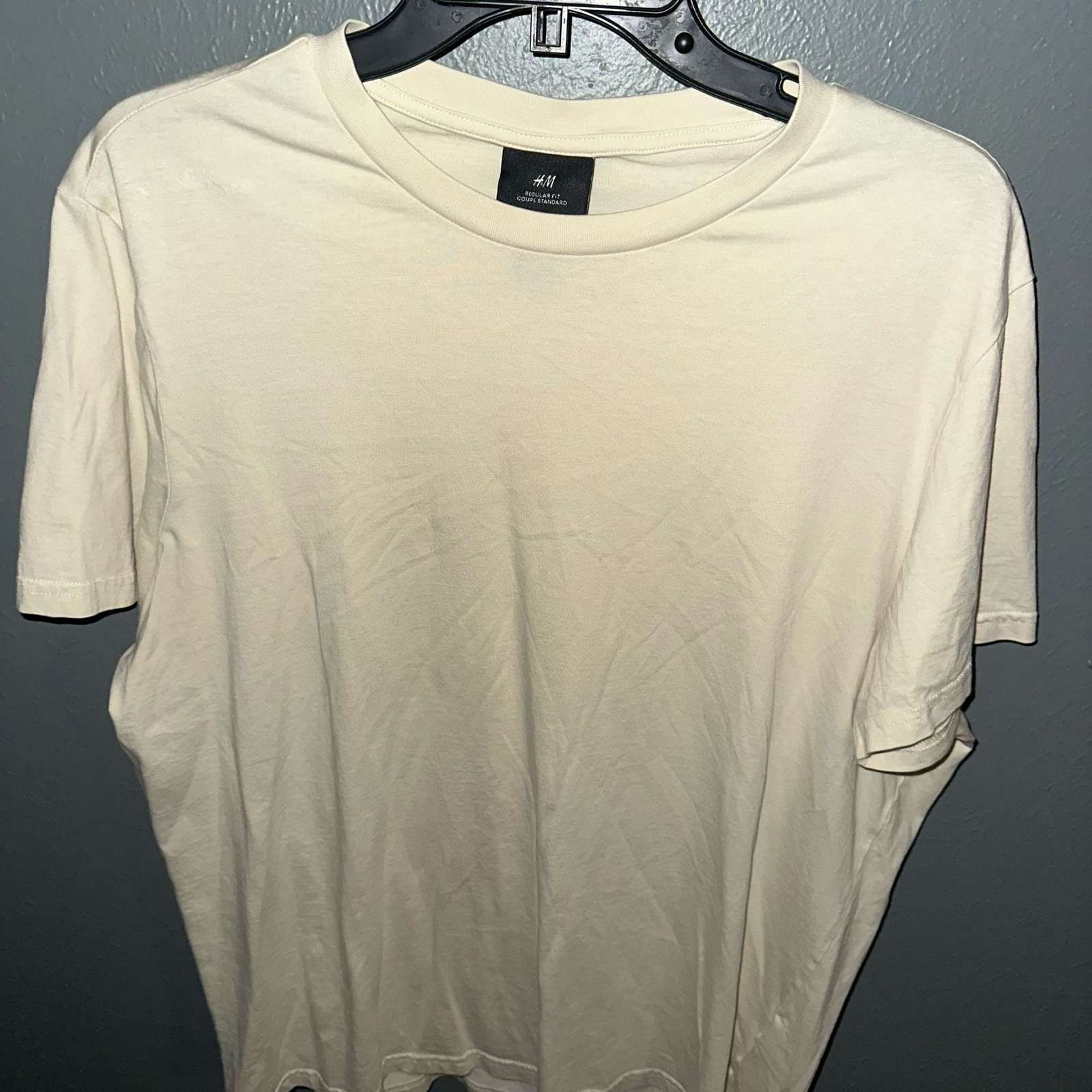 H&M Regular Fit Cream Crew Neck T-Shirt