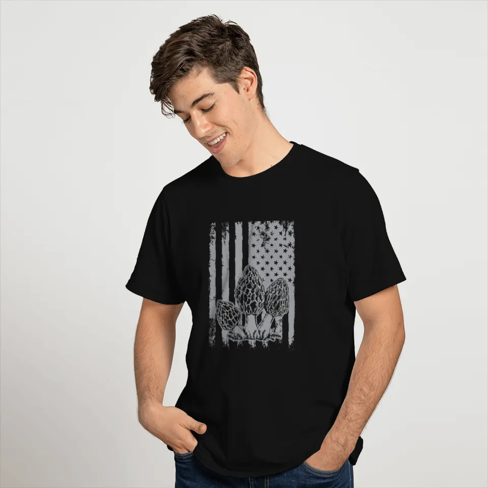 Morel Mushrooms American Flag Patriotic Fathers Day Men Gift Gidan Tee