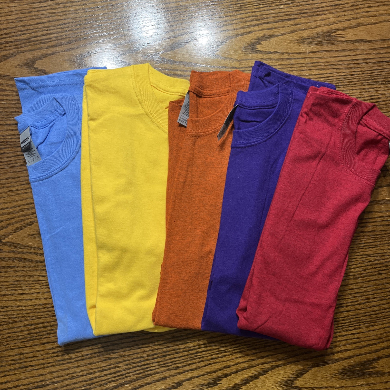 Gilden Heavy Cotton T-shirts Multicolors Size Large No Pocket Set Of Five