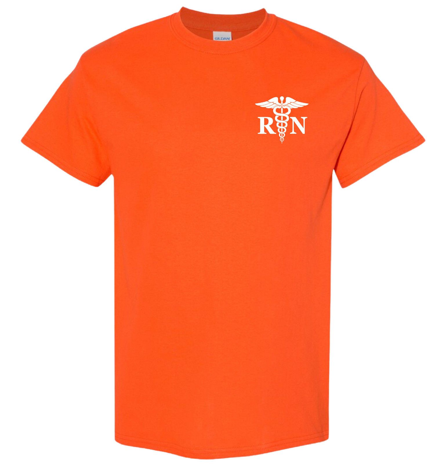 Men’s & Women’s Registered Nurse T-shirt, Left Front, RN Medical Caduceus Staff