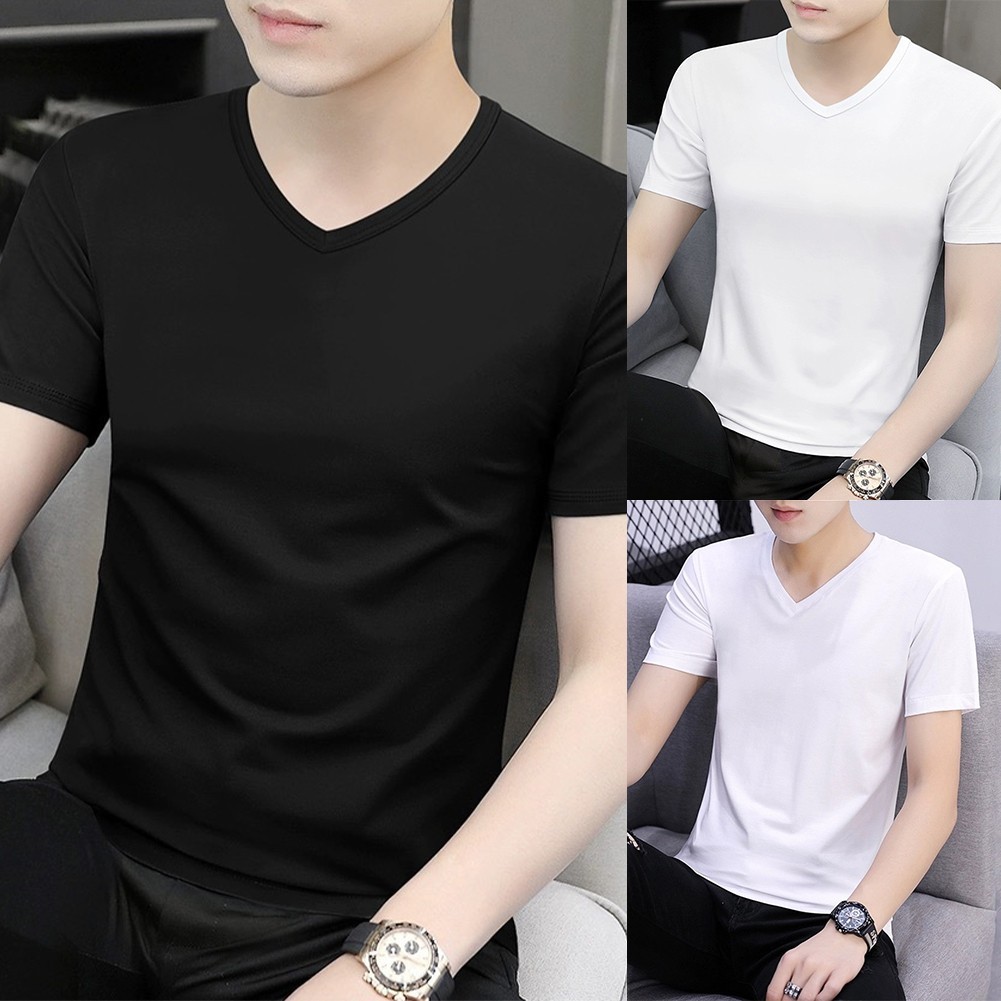 Fashionable Men’s V Neck Top with Elastic Fabric for Comfort and Style