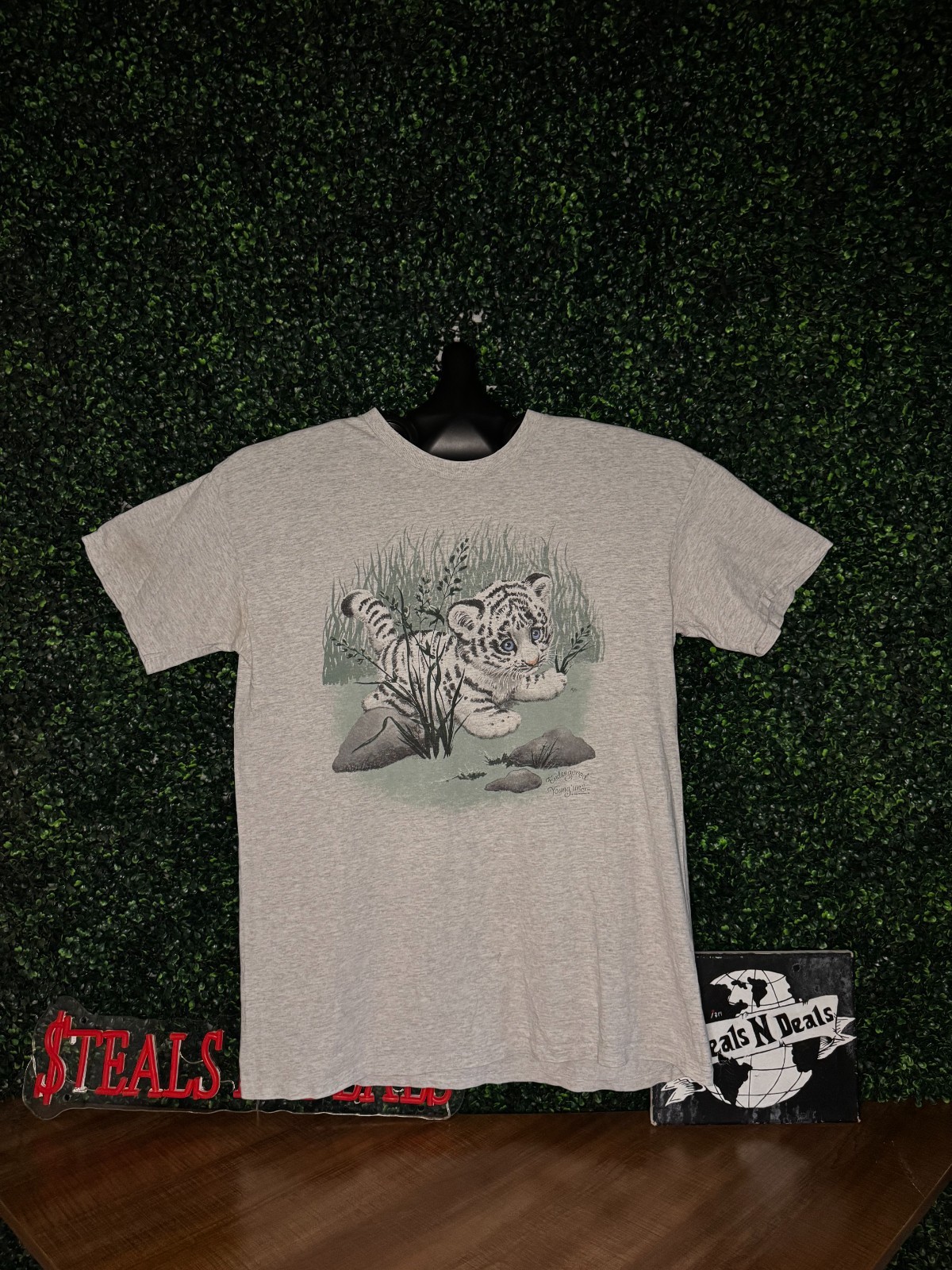Vintage 90s Single Stitched White Baby Tiger Grey T-Shirt