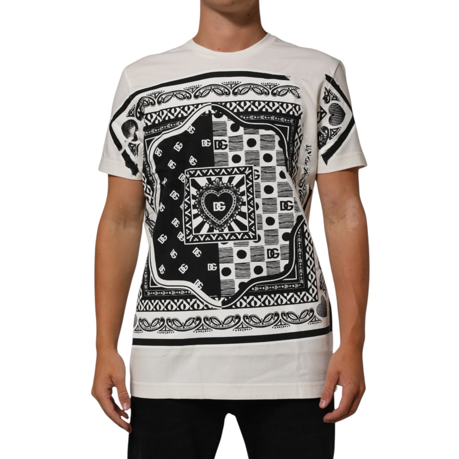DOLCE & GABBANA T-shirt White Cotton Bandana Print Crew Neck IT48/US38/M 900usd