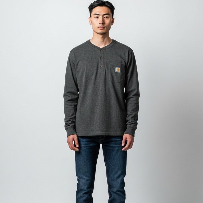 Carhartt Dearborn Loose LS Henley T-Shirt NWT Men’s Sz L Carbon Heather Casual