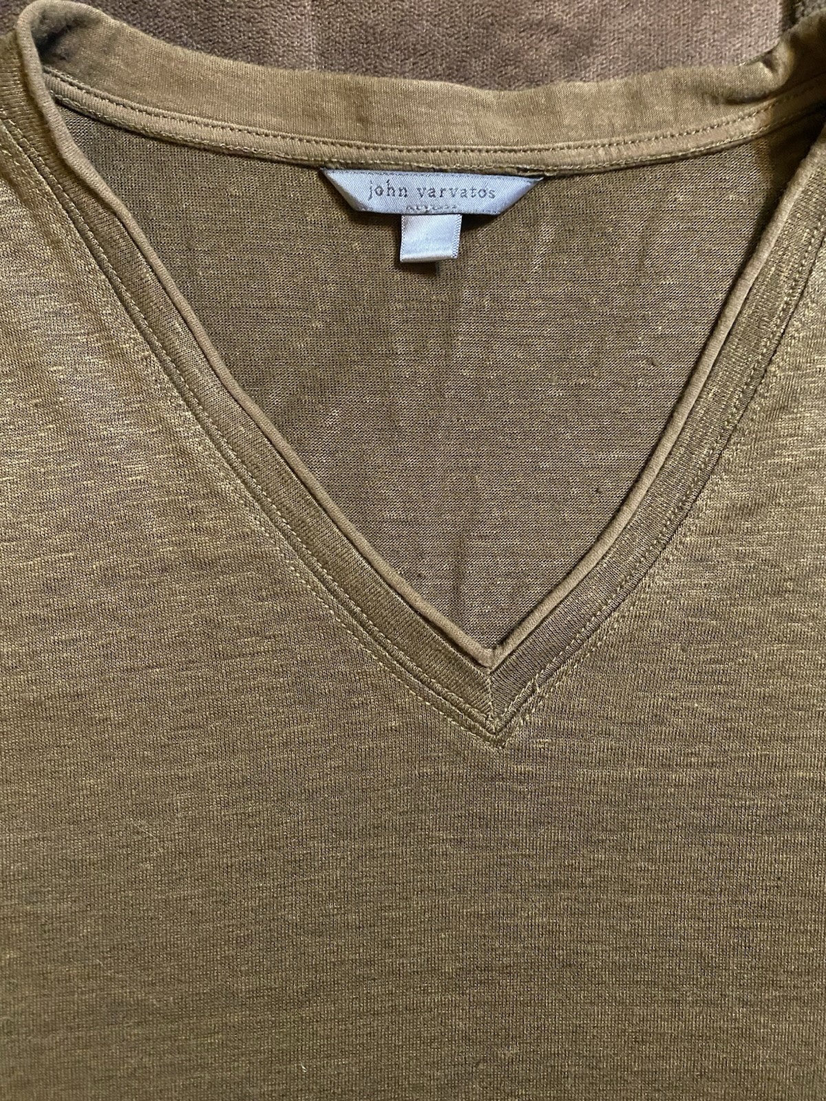 John Varatos Collection T Shirt 100% Linen Raw Edging Brown Large Quiet Luxury