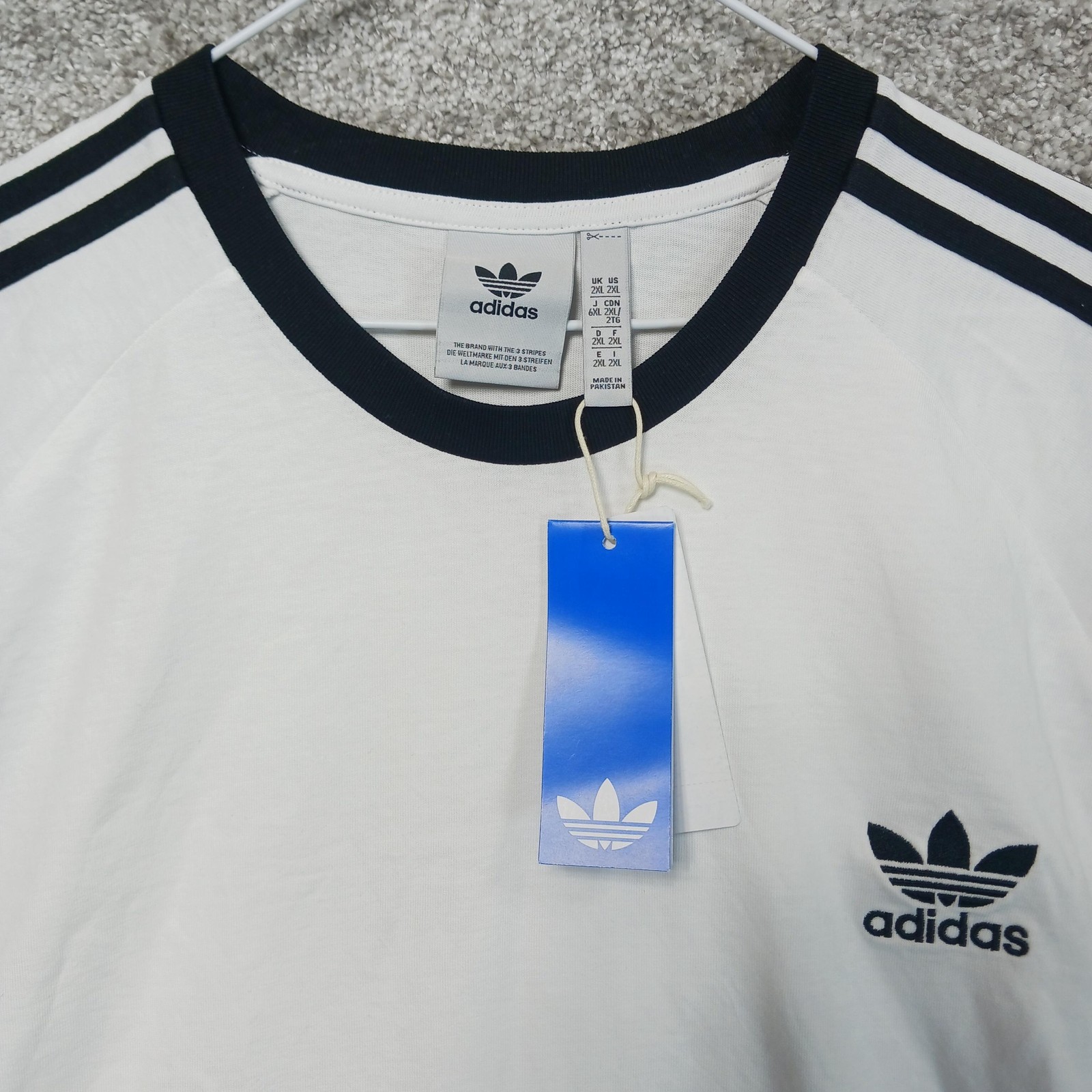Adidas Originals Shirt Mens 2XL White Trefoil 3 Stripes Crew T-Shirt Tee Logo