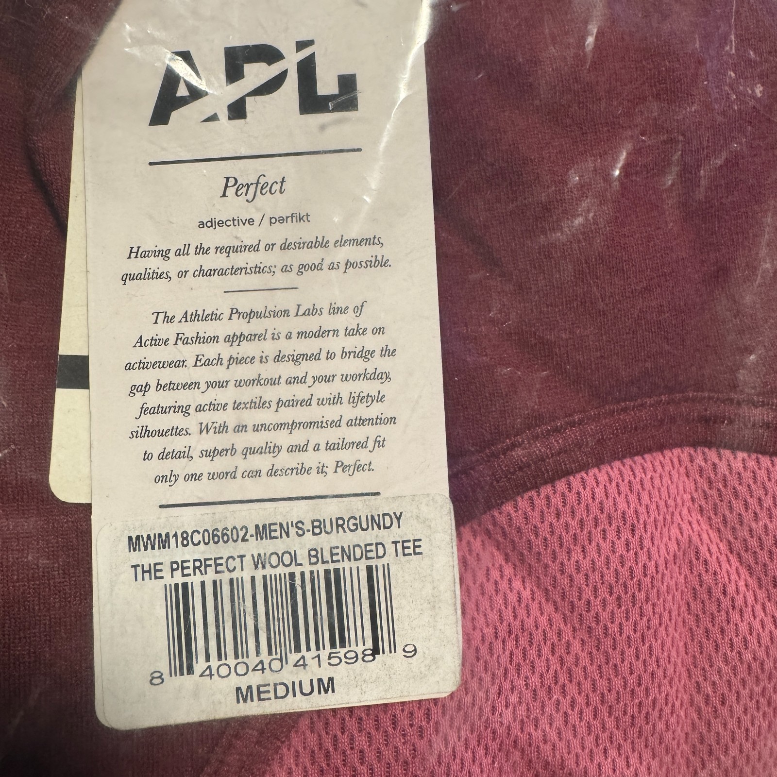Athletic Propulsion Labs APL The Perfect Wool Blended Tee Burgundy Men’s Medium