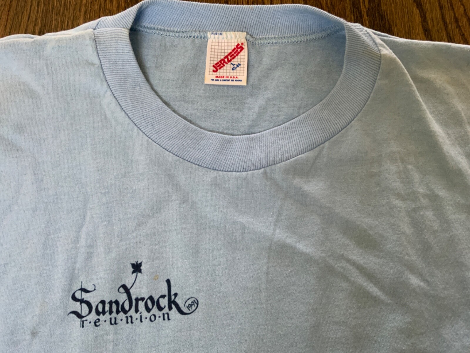 JERZEES large vintage 50 50 tee shirt blue y2k Sandrock reunion 42 44 crew neck