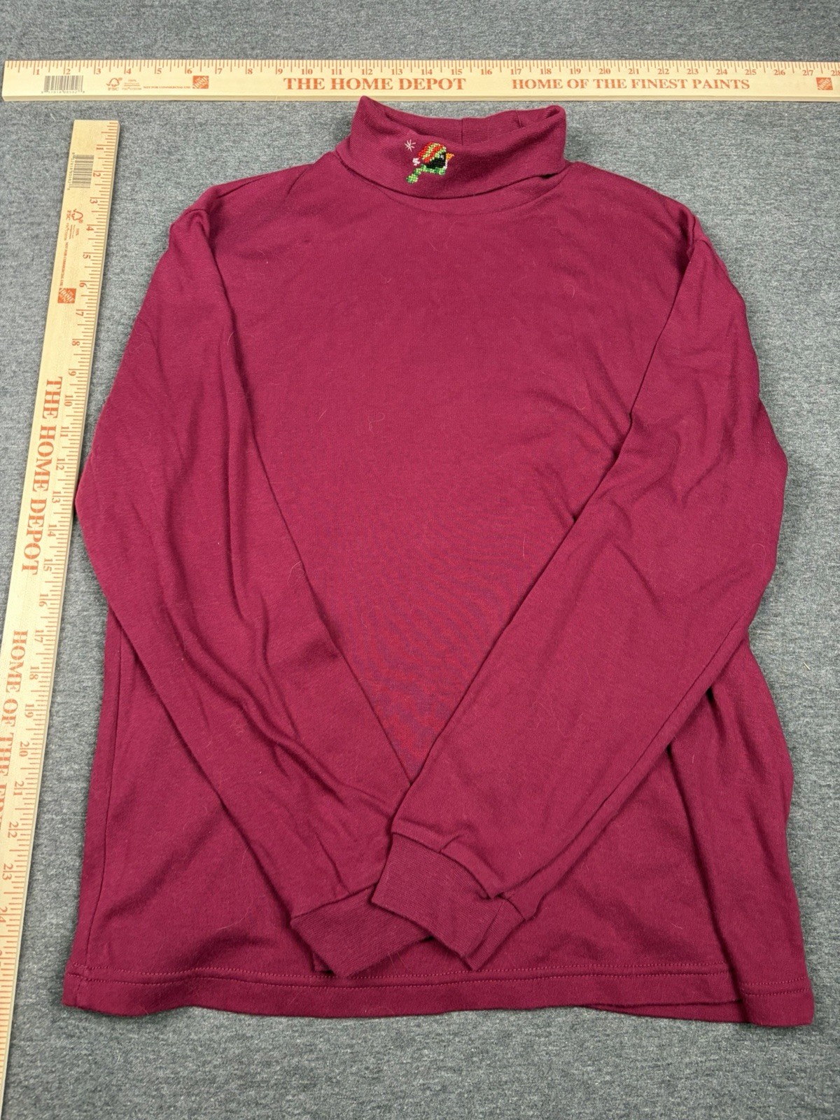 Basic Editions Men’s XL Turtleneck Burgundy Knit Embroidered Bird Long Sleeve