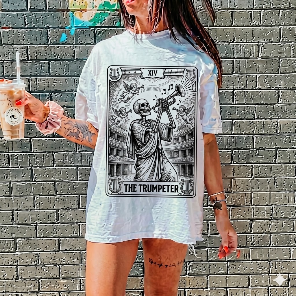 The Trumpeter Tarot Card Trendy Skeleton Gift For Trumpet Player T-Shirt