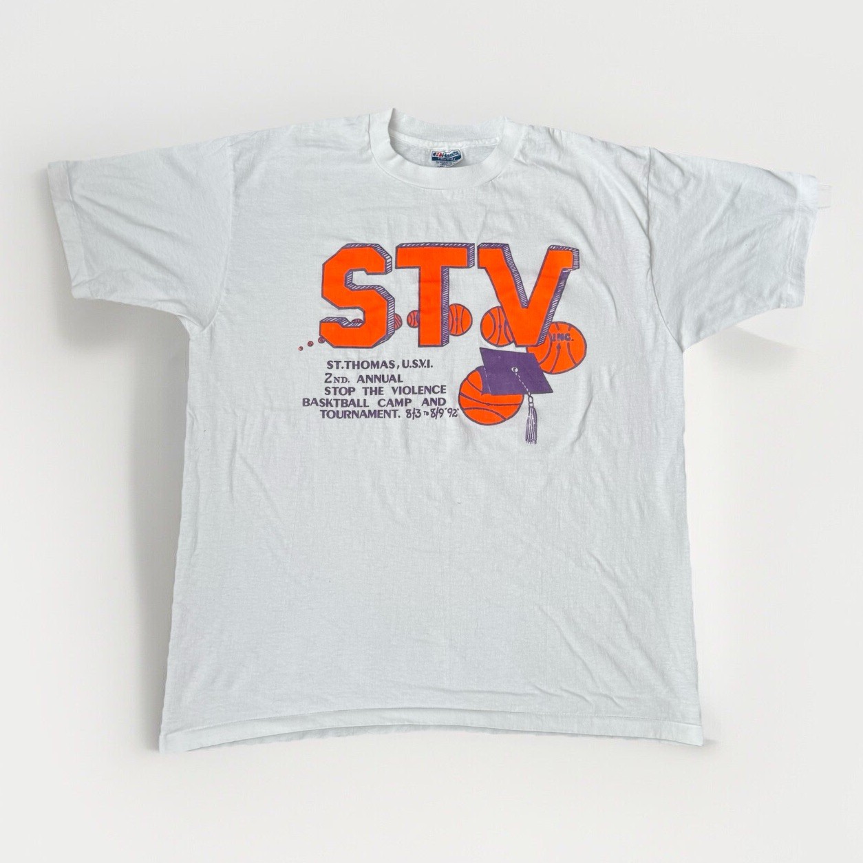 Vintage Stop The Violence Basketball T Shirt Men’s XL 90s Hanes St Thomas Tee