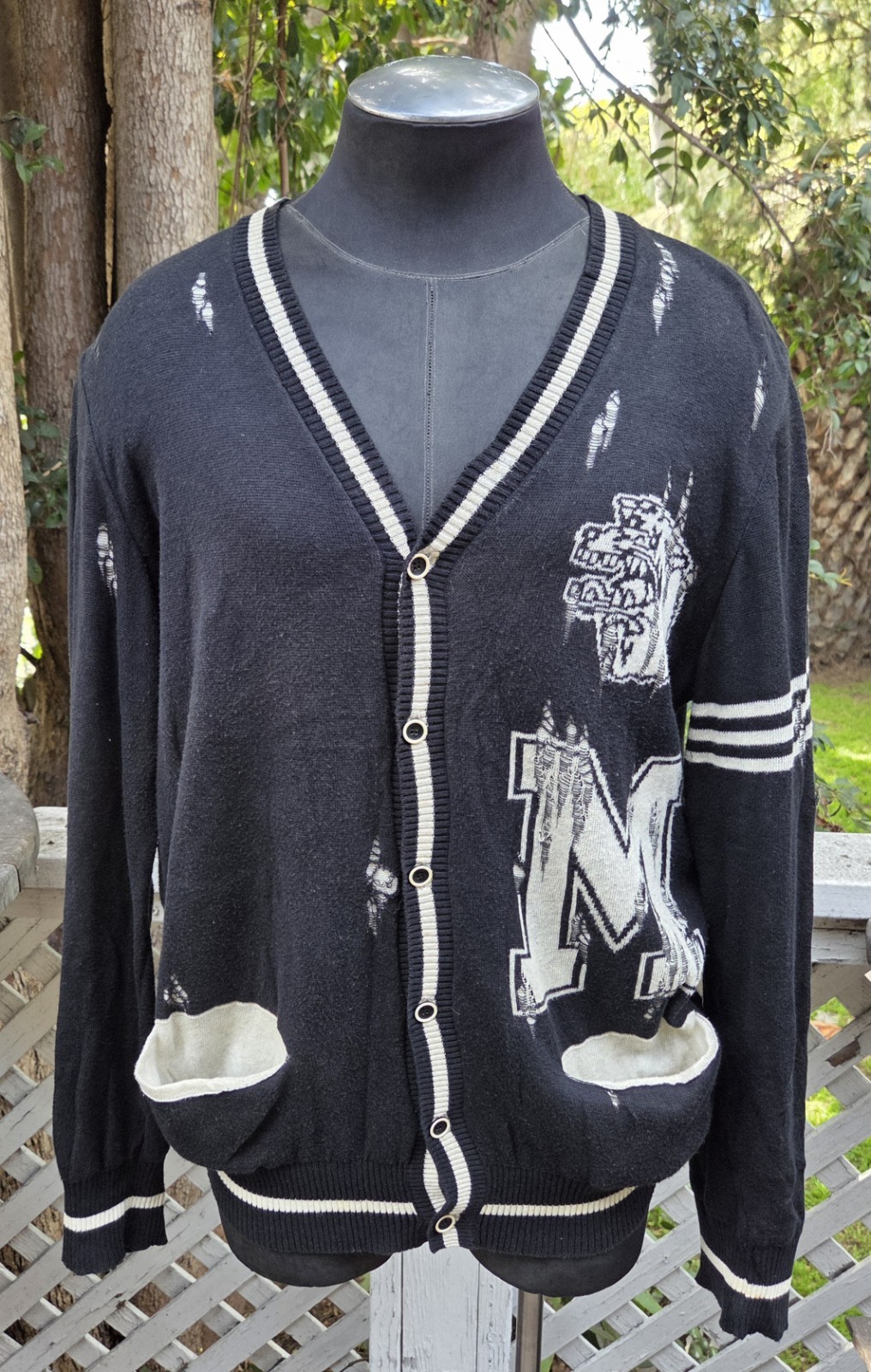 Mihara Yasuhiro 11SS Damage Processing Tiger Knit Cardigan Sz M L G2U