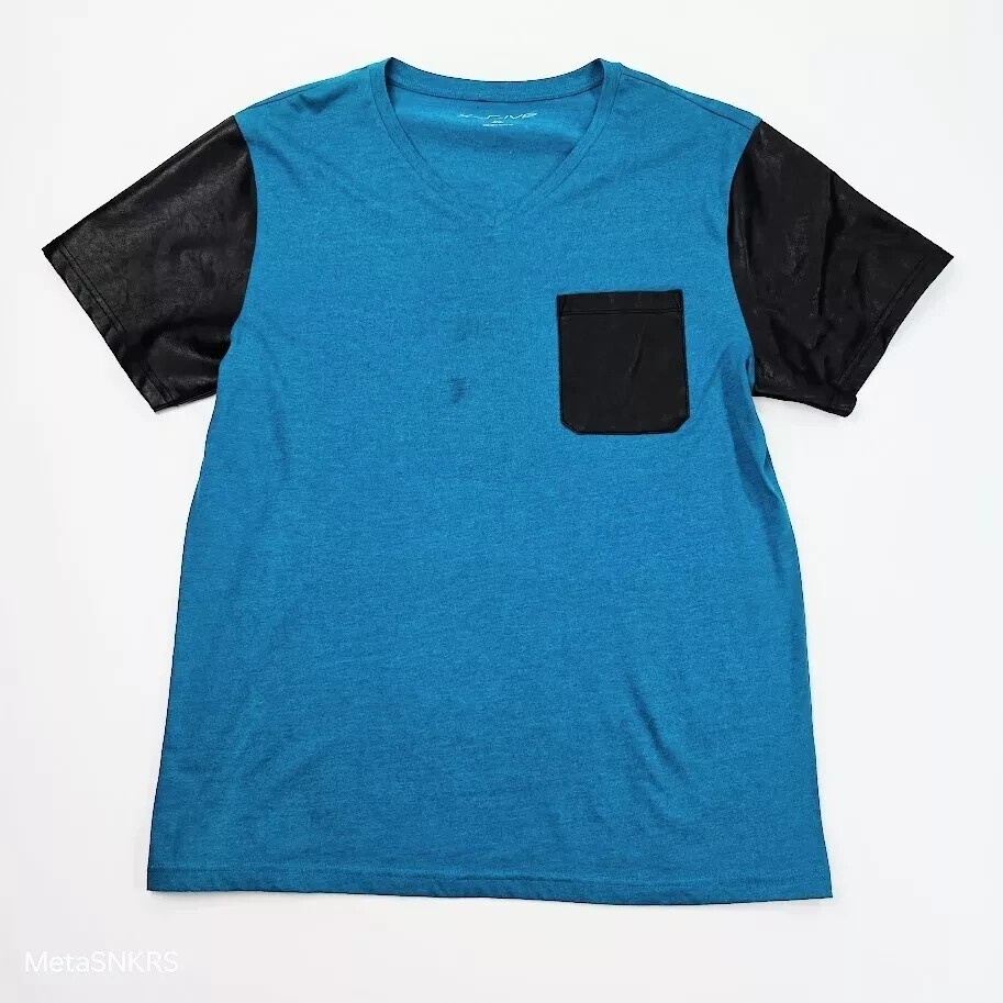 X s ive Pocket T Shirt Men -XL Heather Blue Black V-Neck -Going Out Casual Stain
