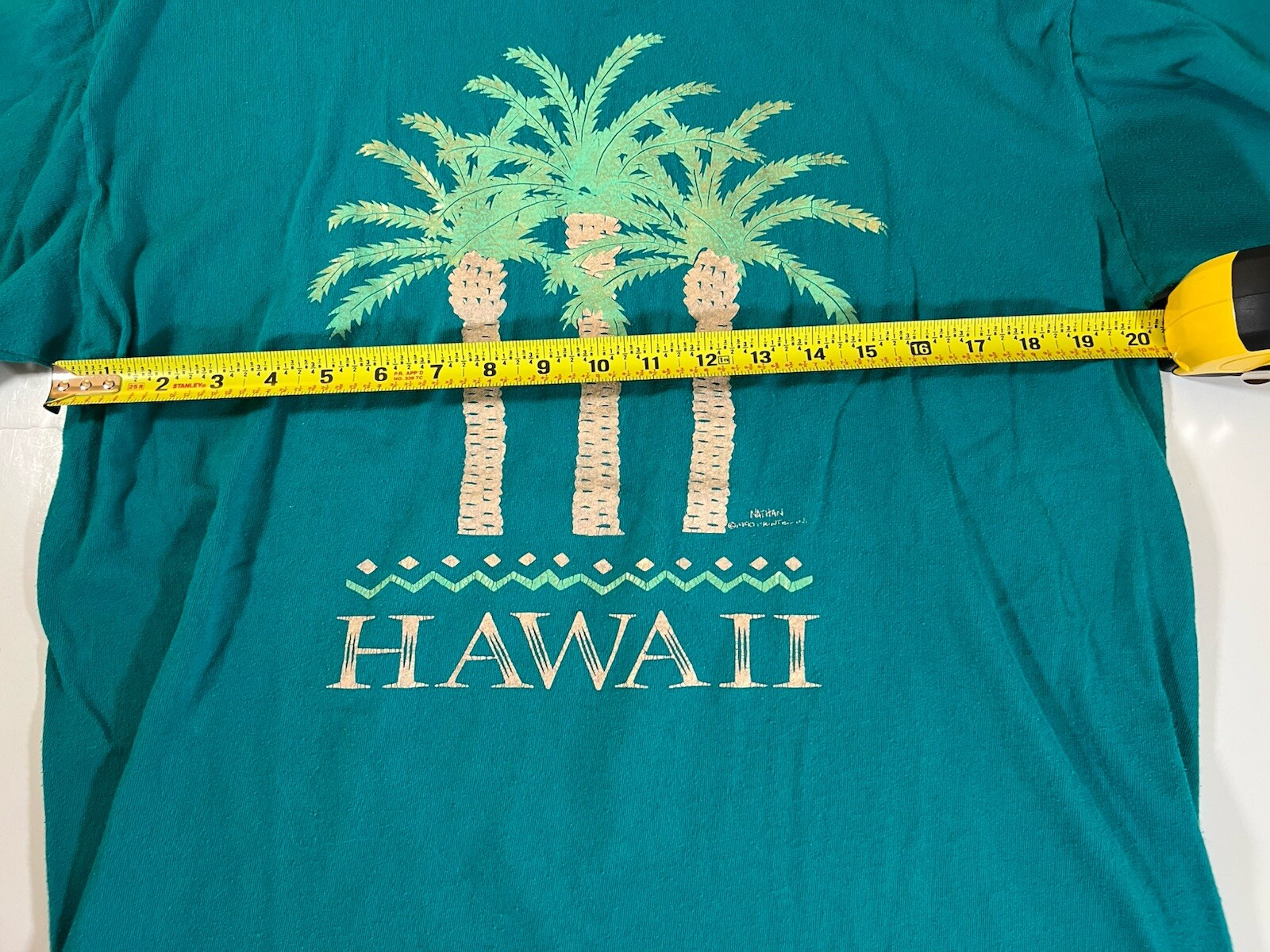 Vintage 90s single stitch blue green Hawaii gold foil palm trees sz L graphic